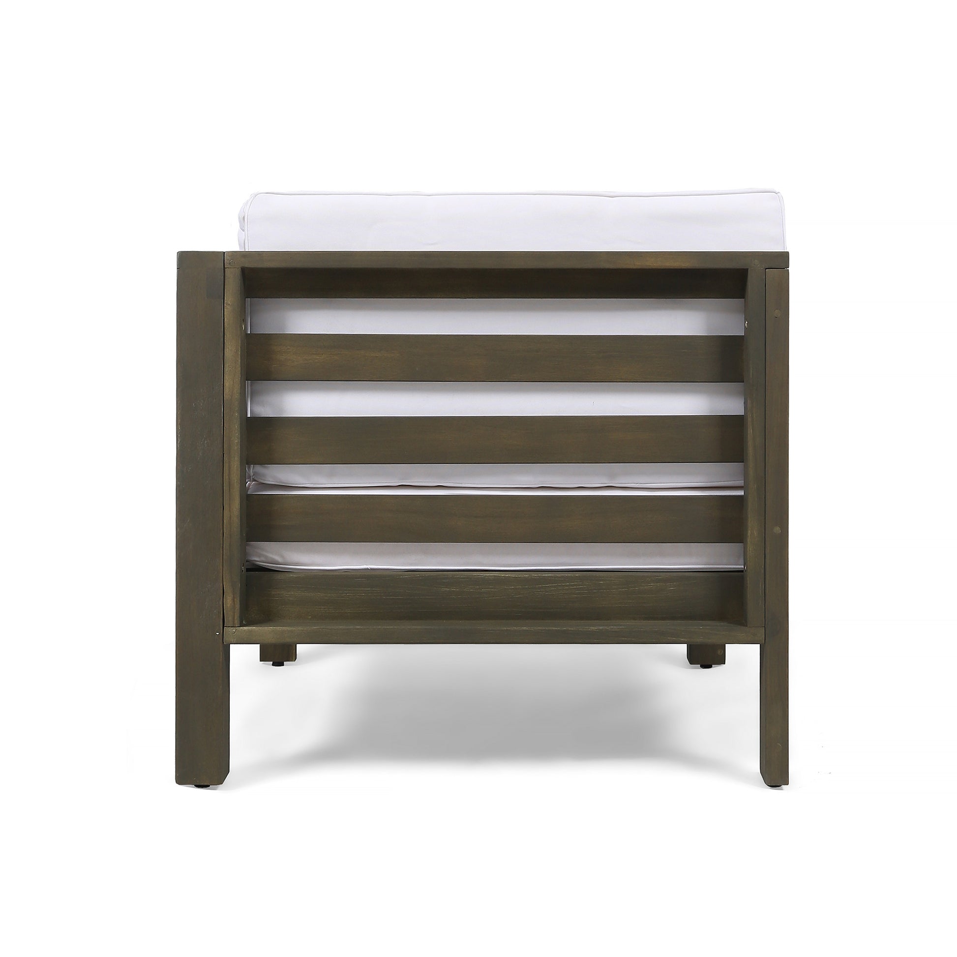 Distressed wood modern armchair with white cushion