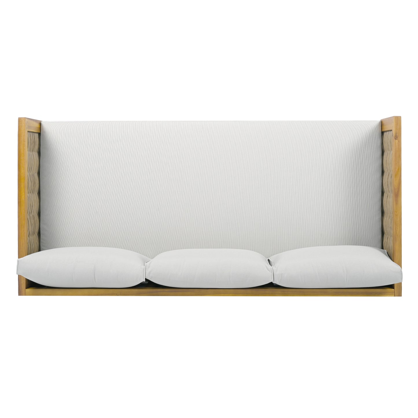 Modern threeseater wood and white cushion sofa with textured sides