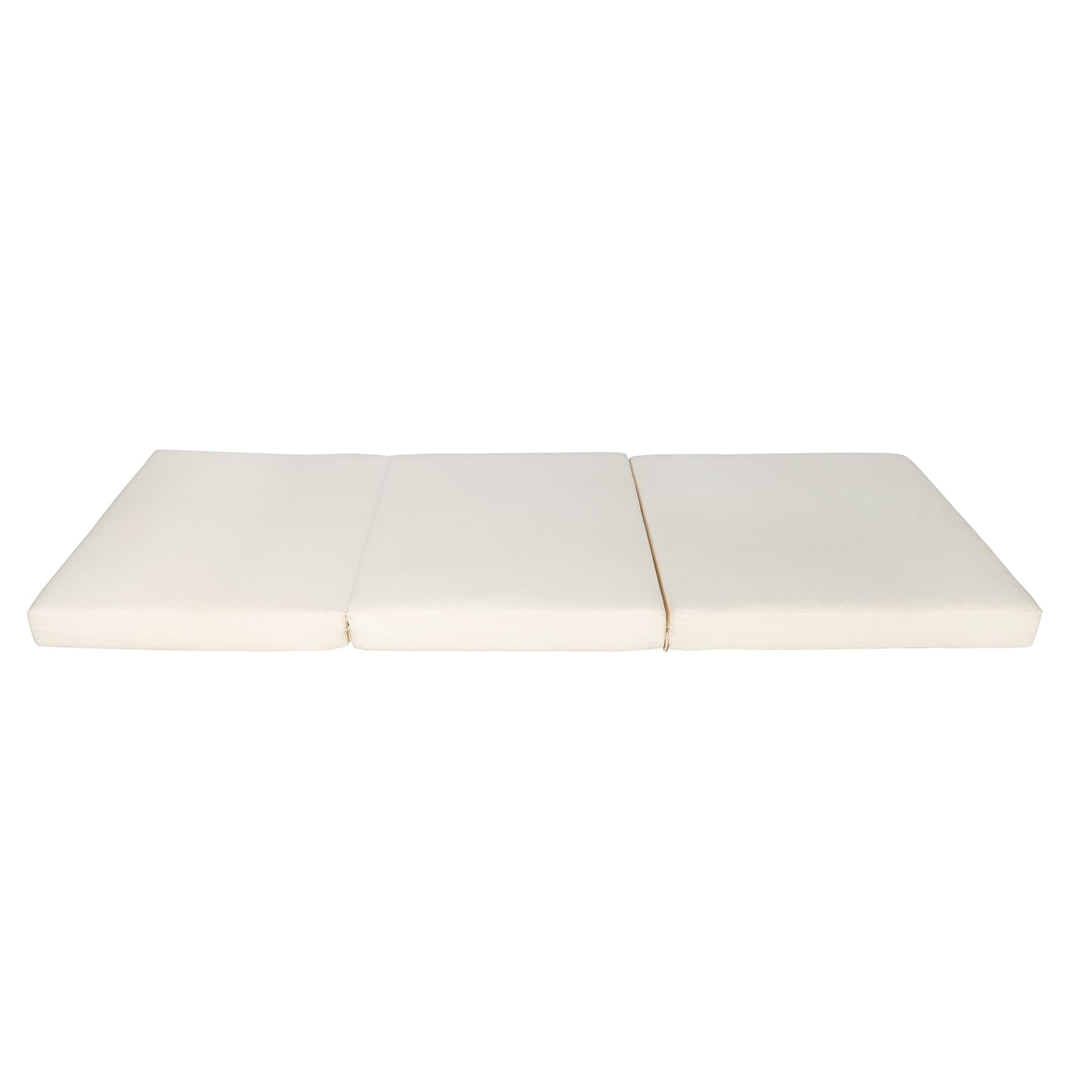 Foldable trifold mattress in beige offering portable sleeping comfort