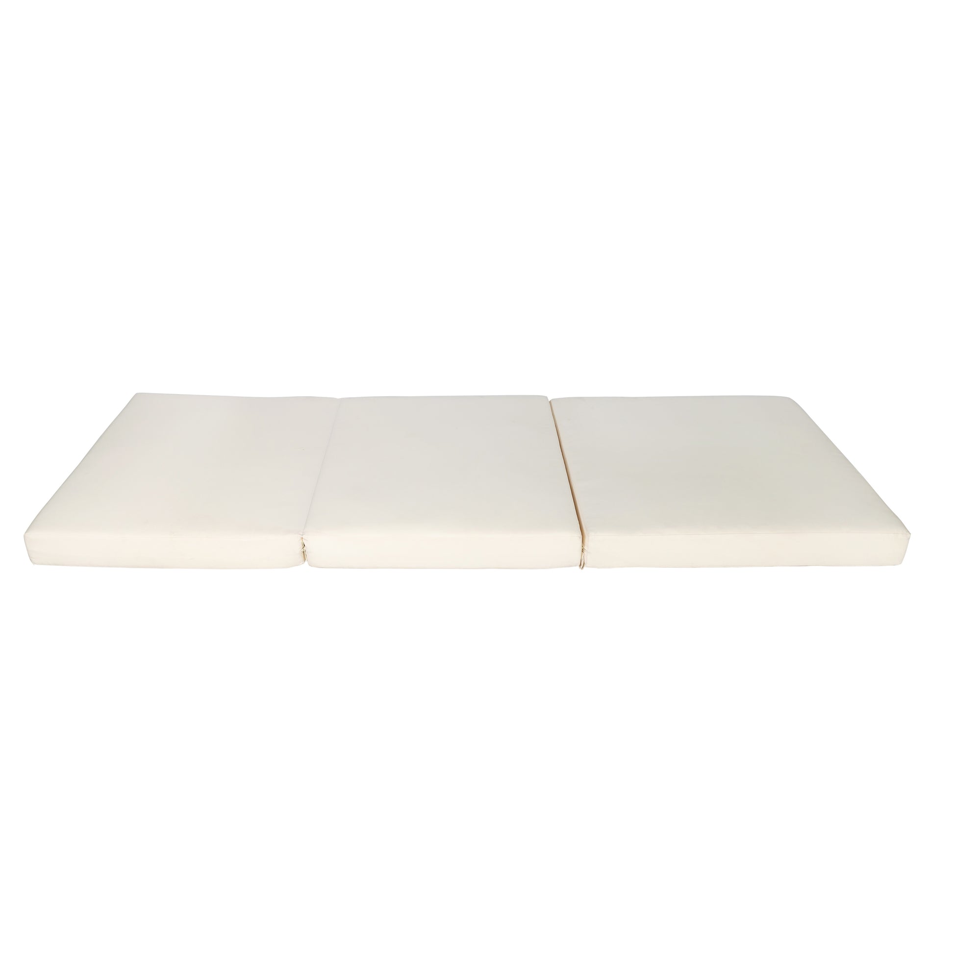 Foldable trifold mattress in beige offering portable sleeping comfort