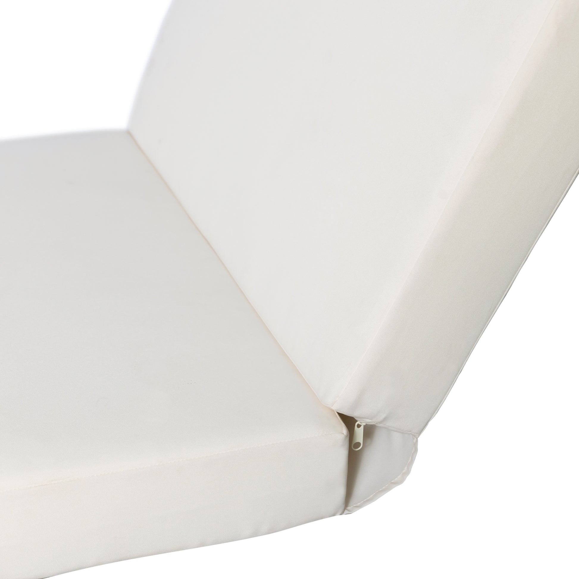 Cream outdoor cushion with a visible zipper closure perfect for patio furniture