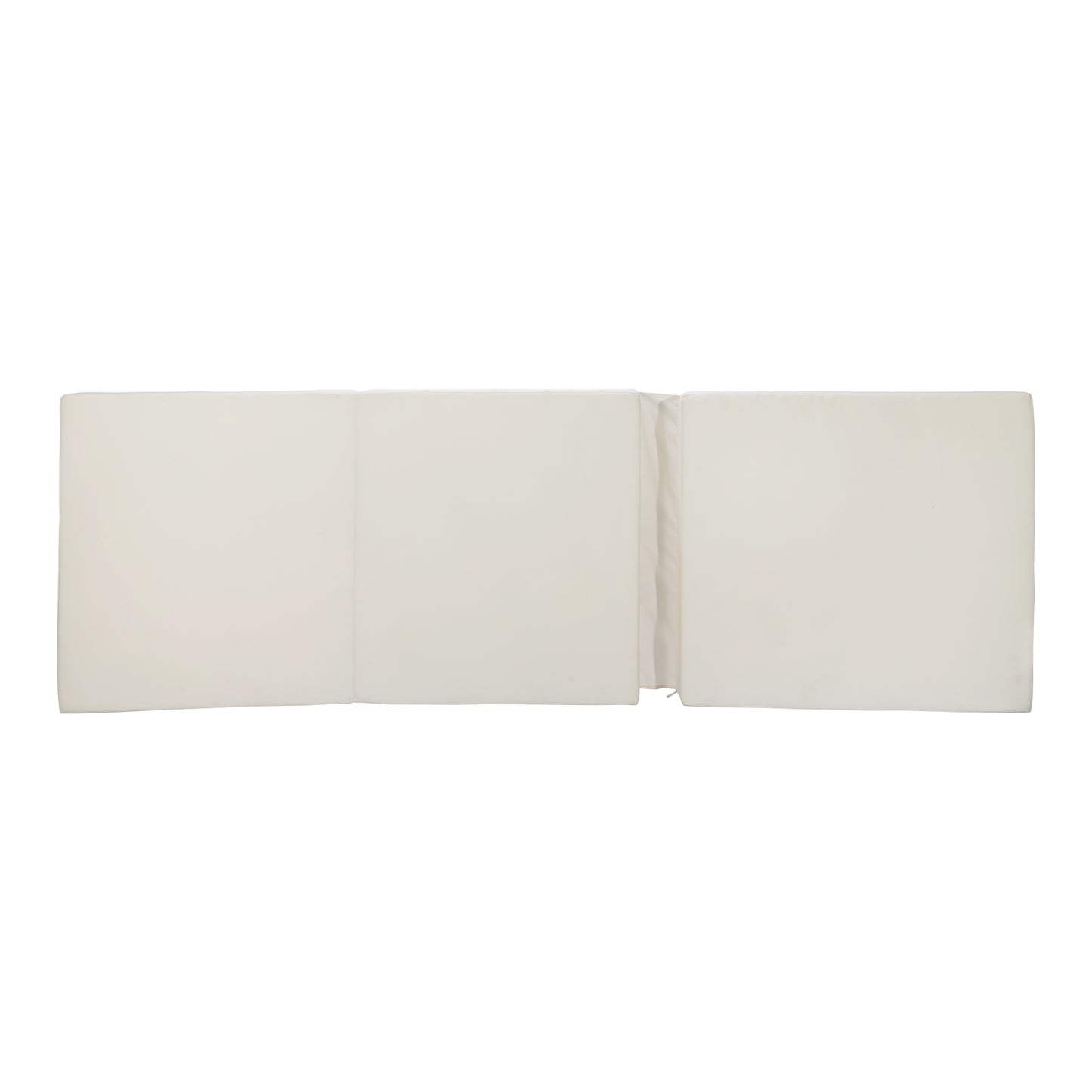 Offwhite cushioned bench with three connected sections perfect for entryway seating