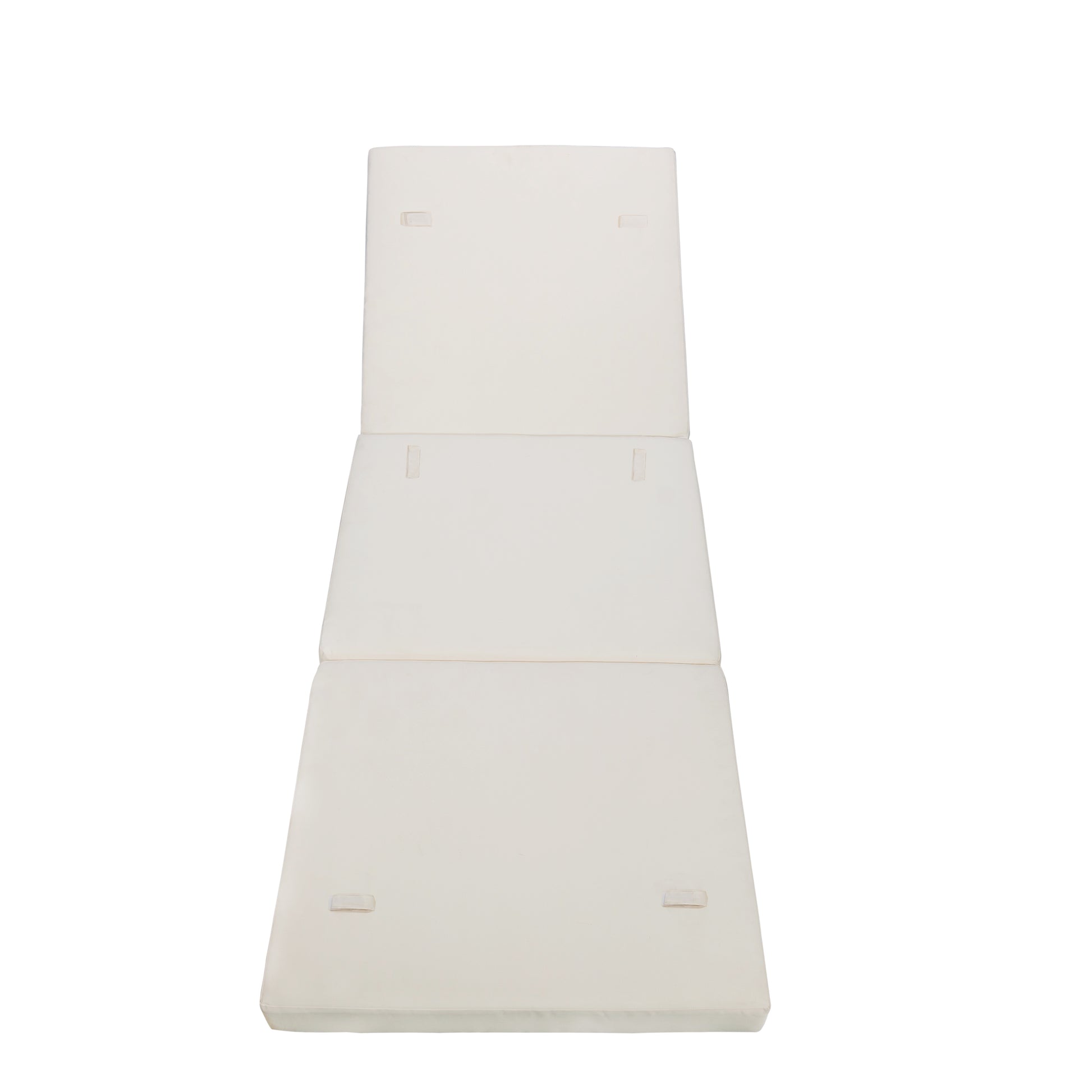 Cream upholstered threefold floor mattress with beige straps visible
