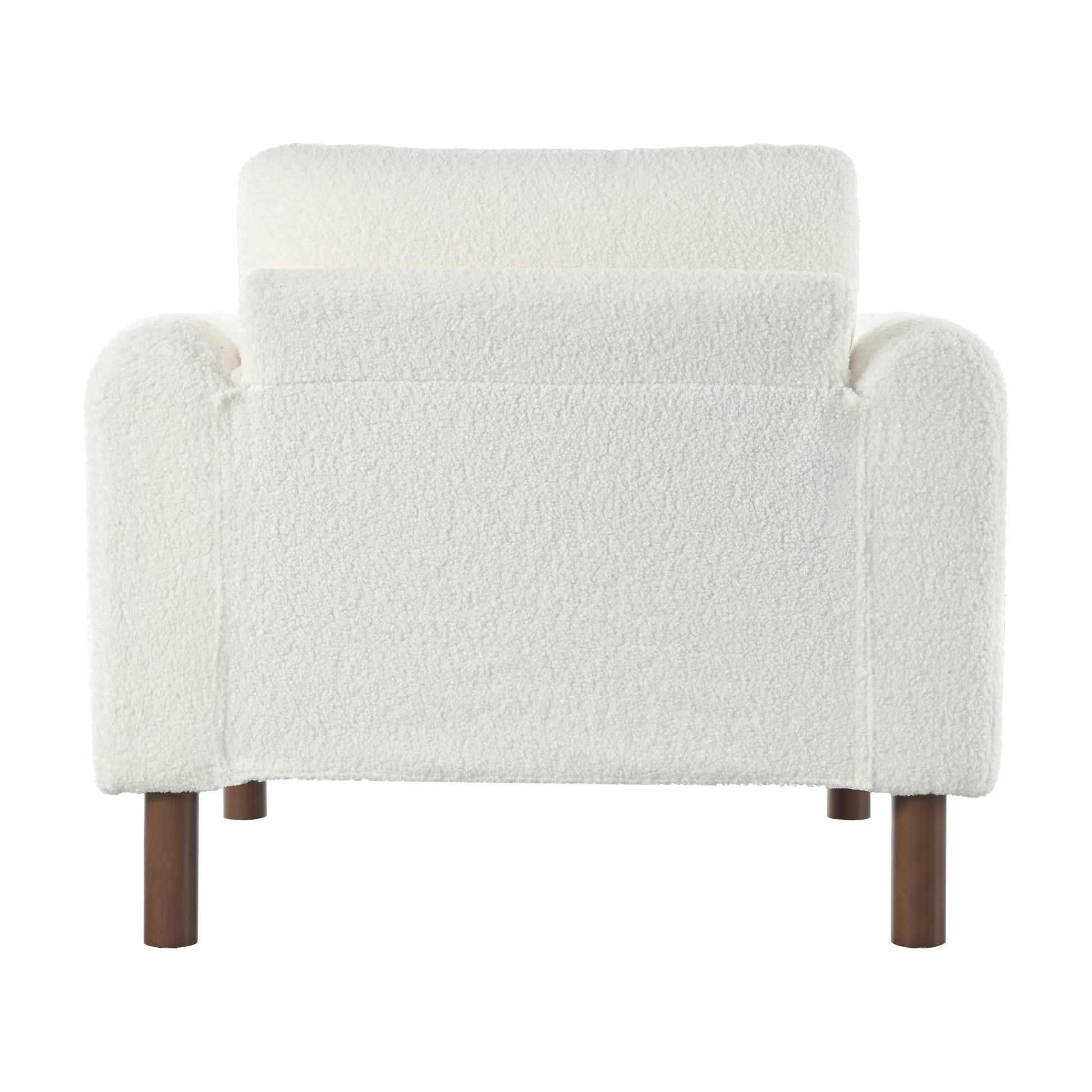 Cozy cream boucle armchair with rounded arms and wooden legs