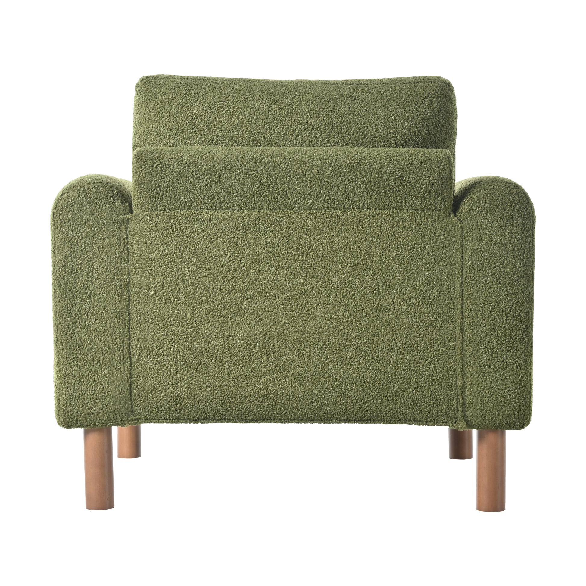 Green boucle armchair with wooden legs for modern living rooms