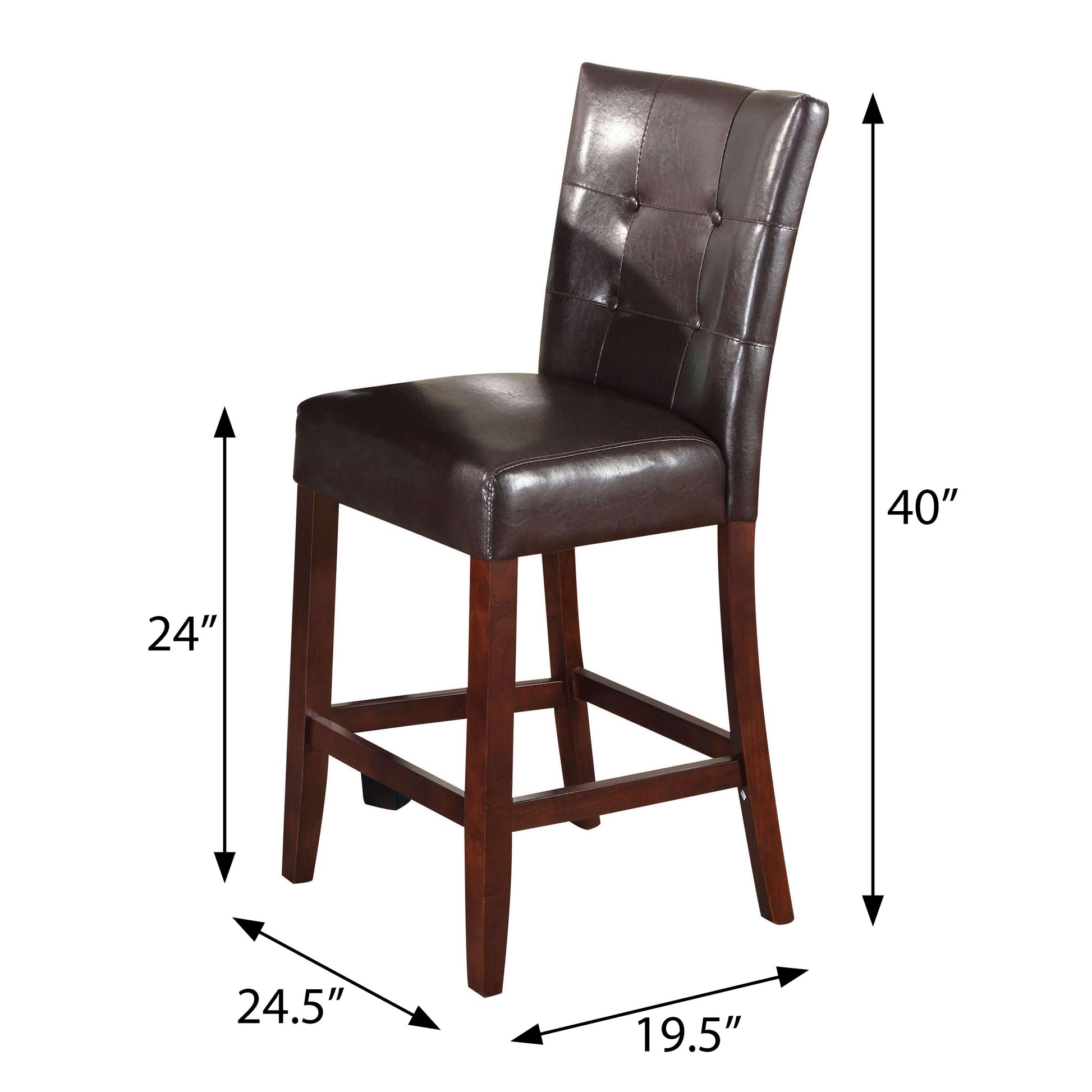 Dark brown tufted leather bar stool with wooden legs ideal for a kitchen island