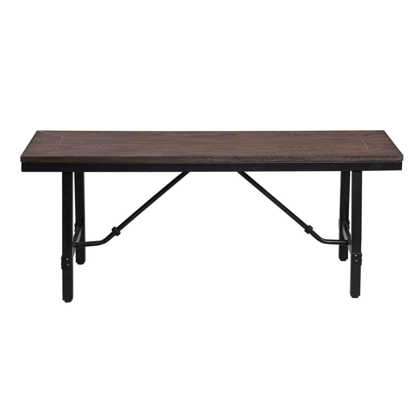 Dark wood dining table with black metal legs perfect for modern kitchens