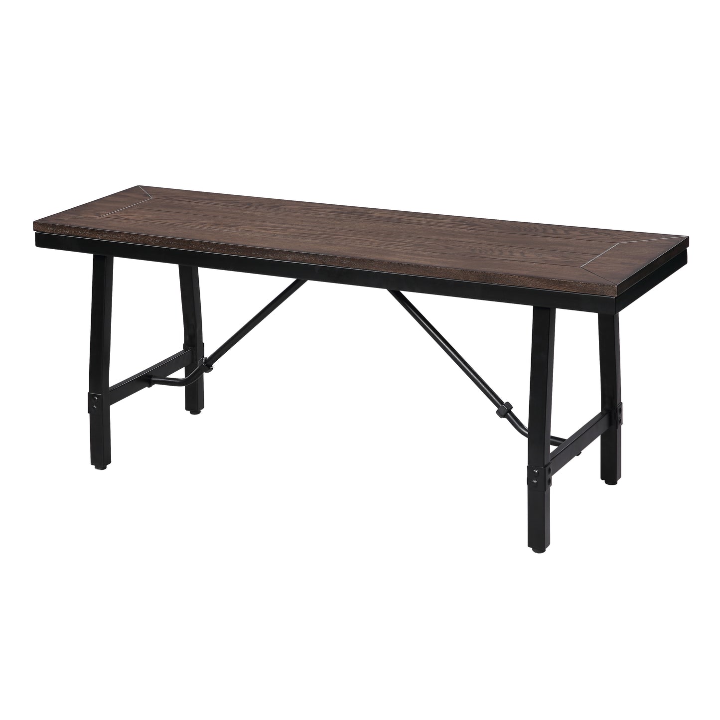 Dark wood grain console table with black metal frame and legs perfect for entryways