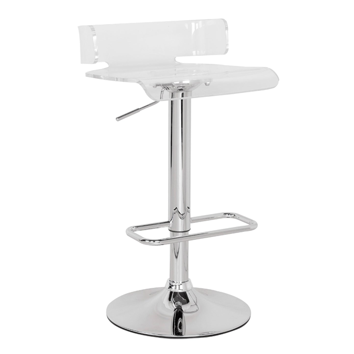Clear acrylic modern bar stool with chrome adjustable height and footrest