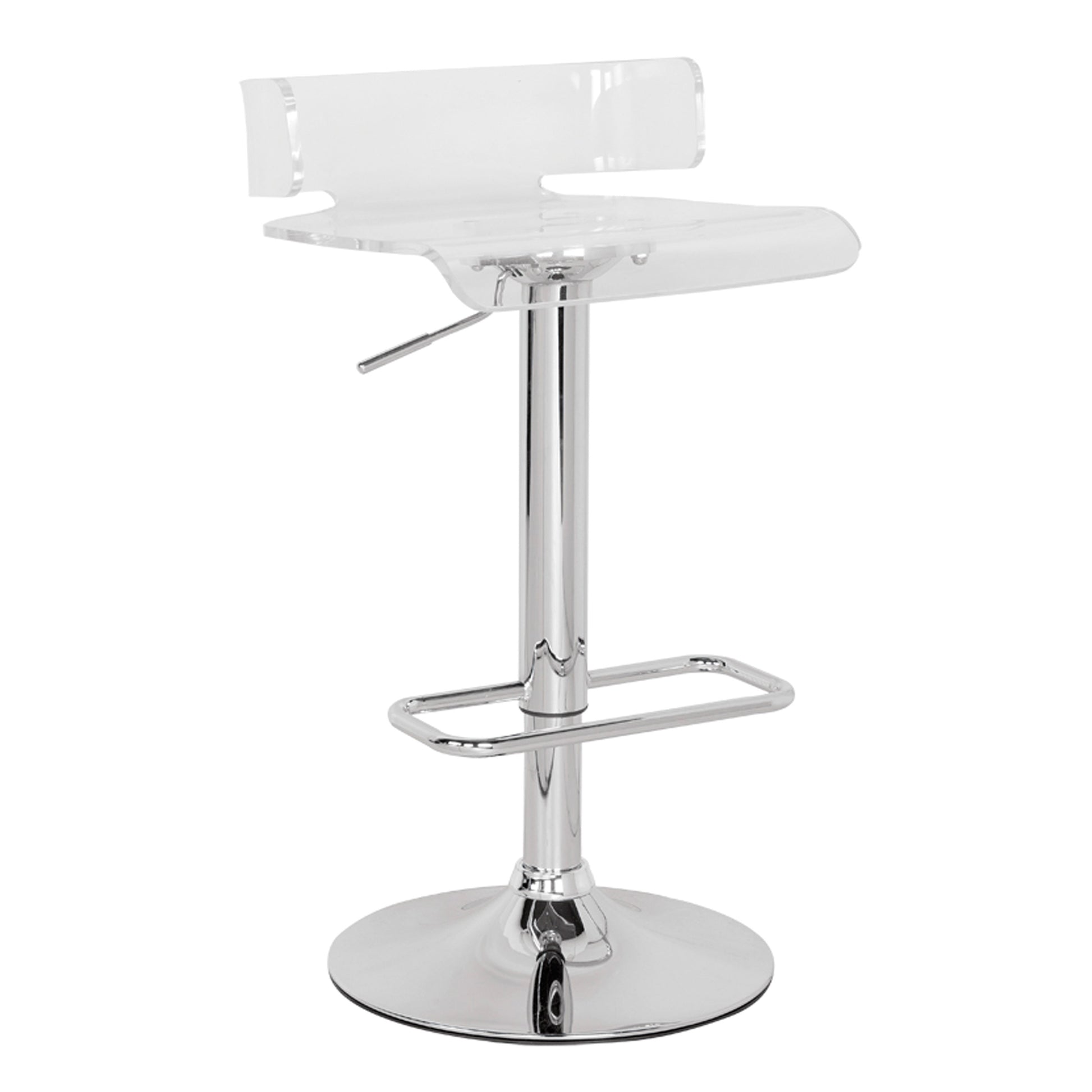 Clear acrylic modern bar stool with chrome adjustable height and footrest