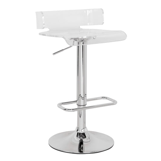 Clear acrylic modern bar stool with chrome adjustable height and footrest