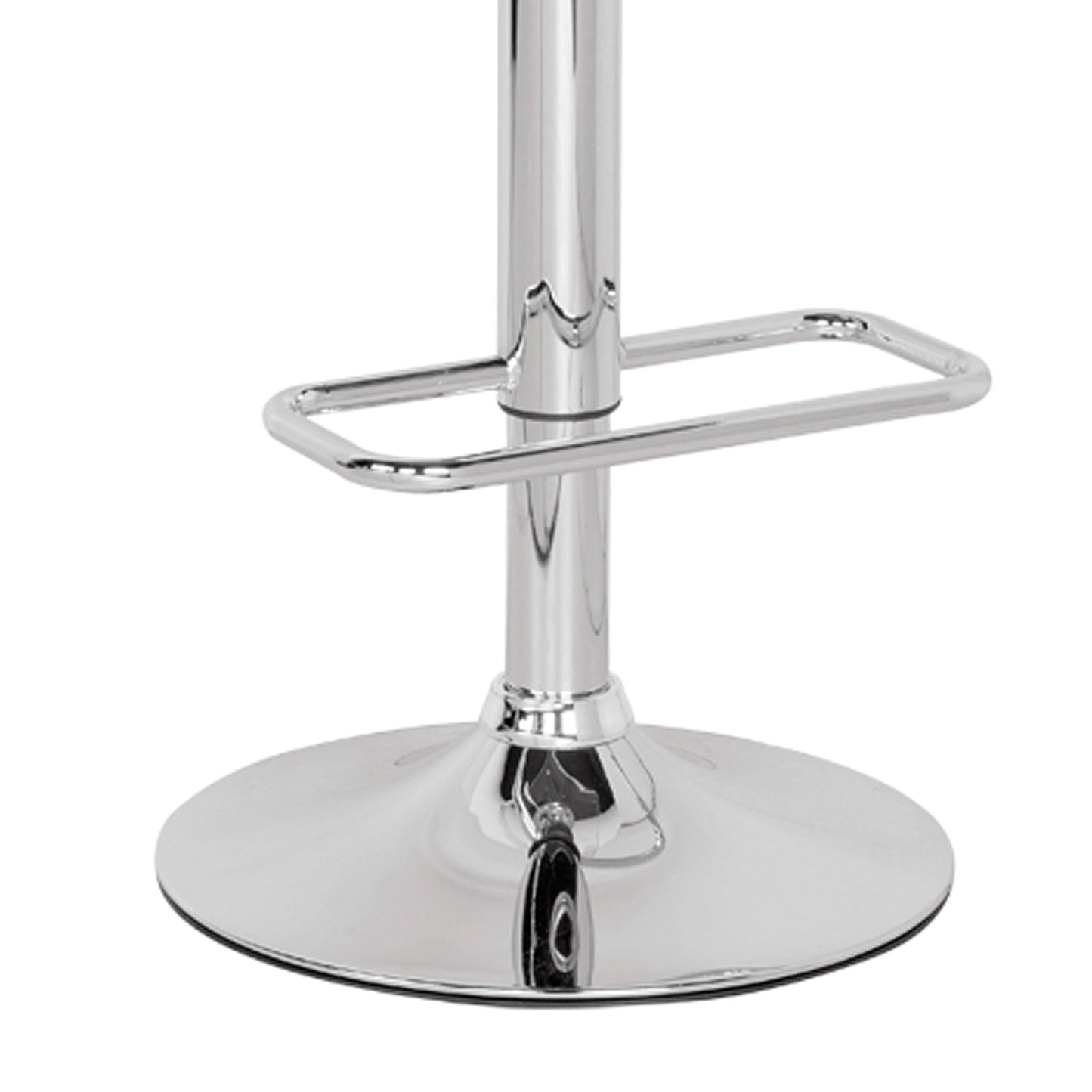 Polished chrome bar stool base with adjustable height lever and footrest