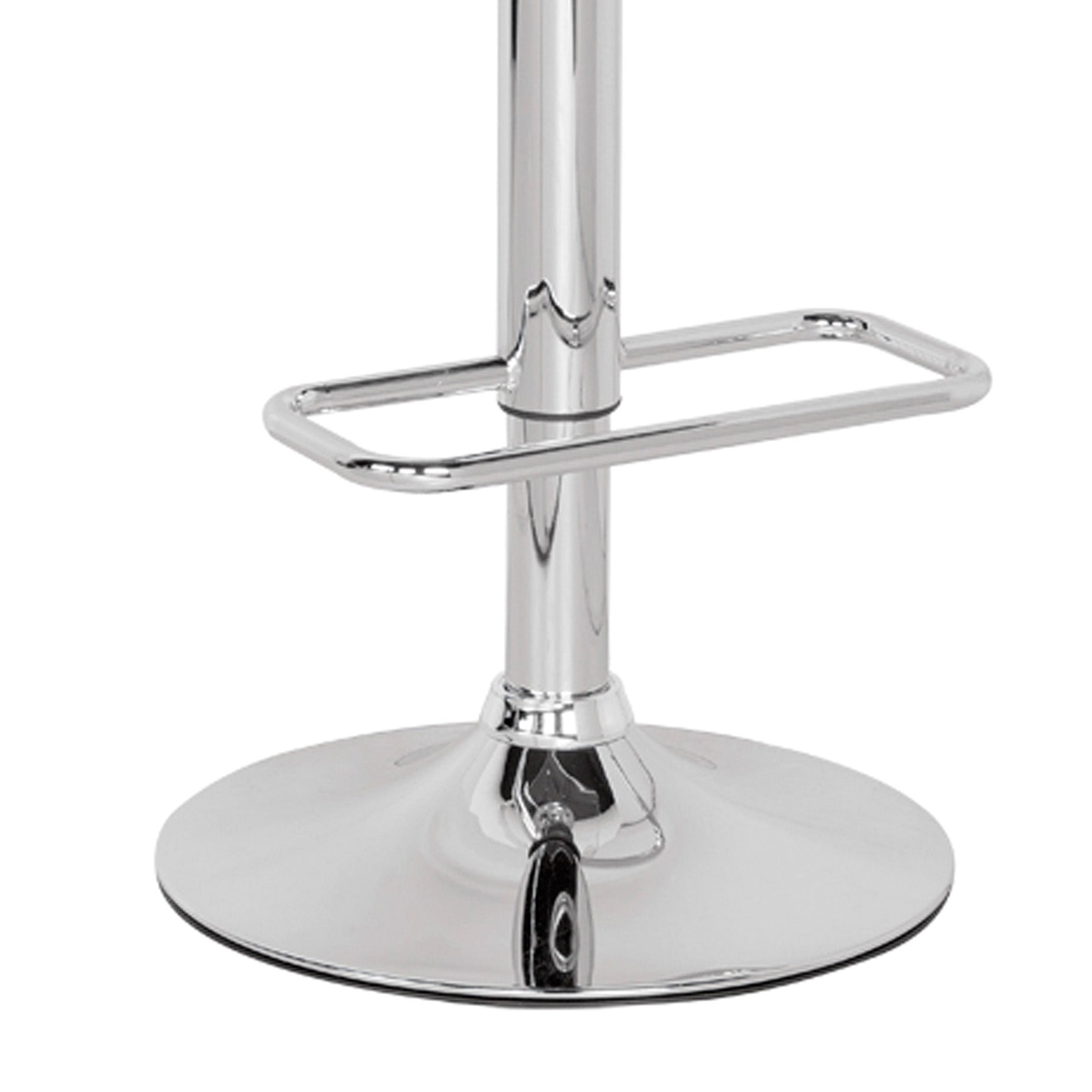 Polished chrome bar stool base with adjustable height lever and footrest