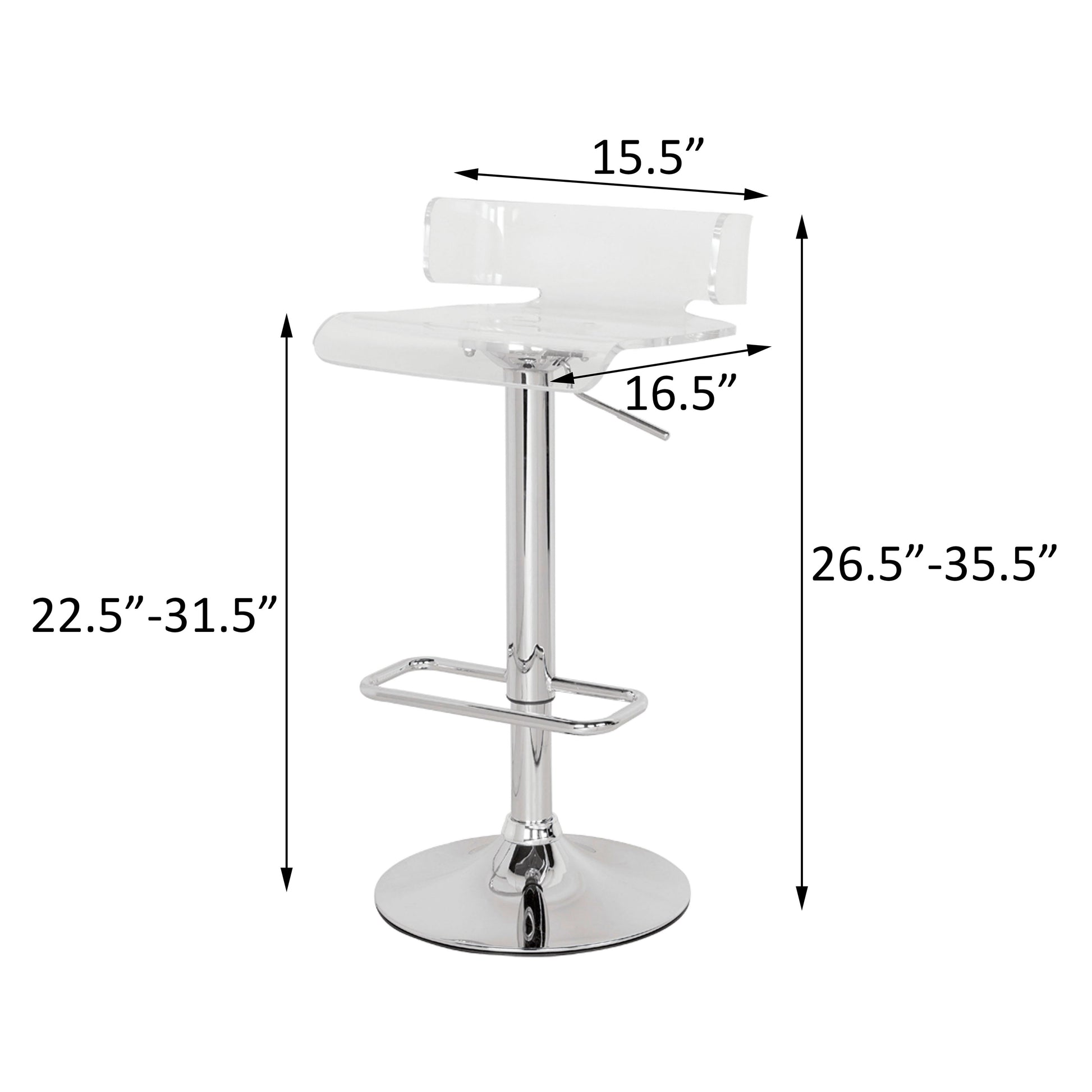 Clear acrylic bar stool with adjustable height and chrome base