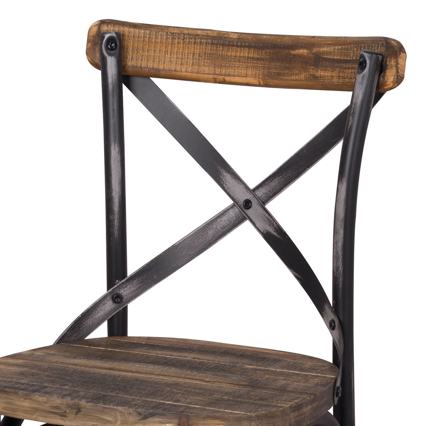 Rustic wooden and metal chair with Xback design for farmhouse decor