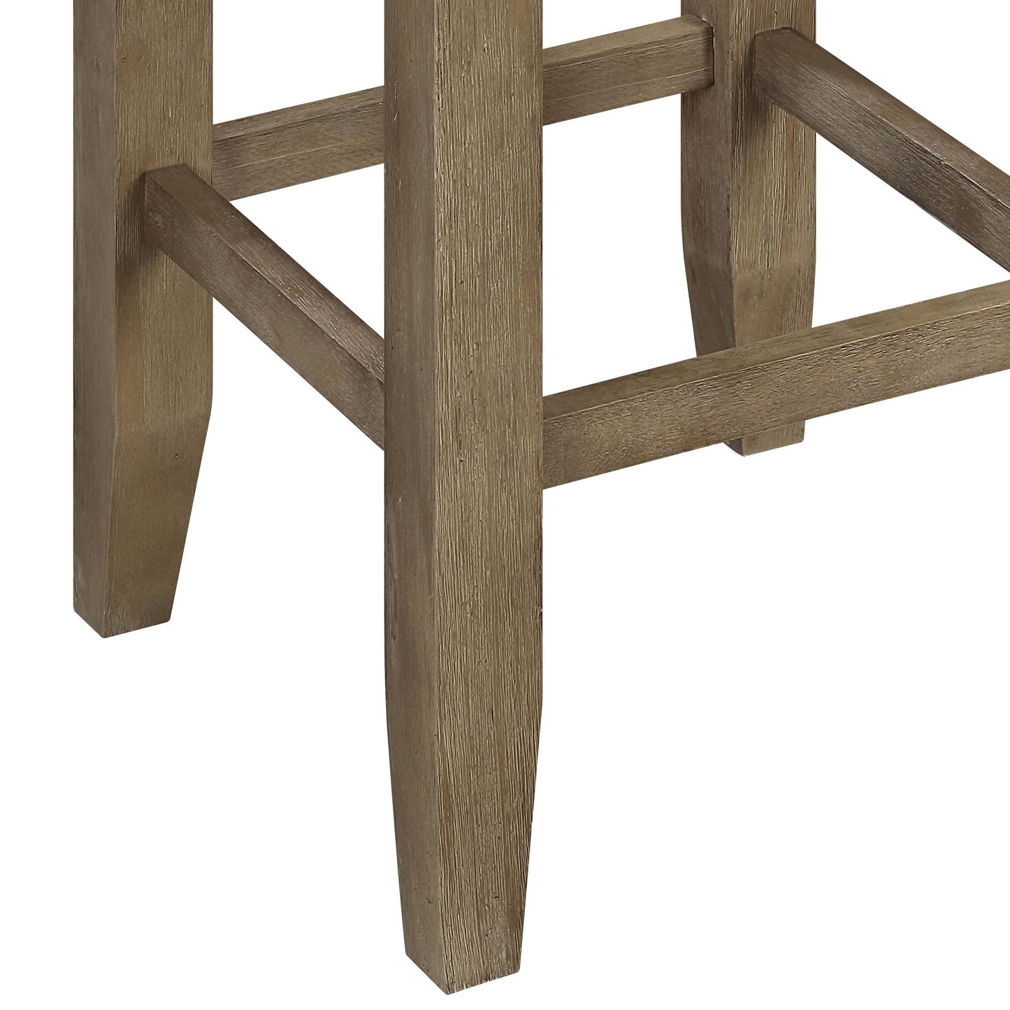 Rustic distressed wood bar stool leg detail in a neutral brown tone