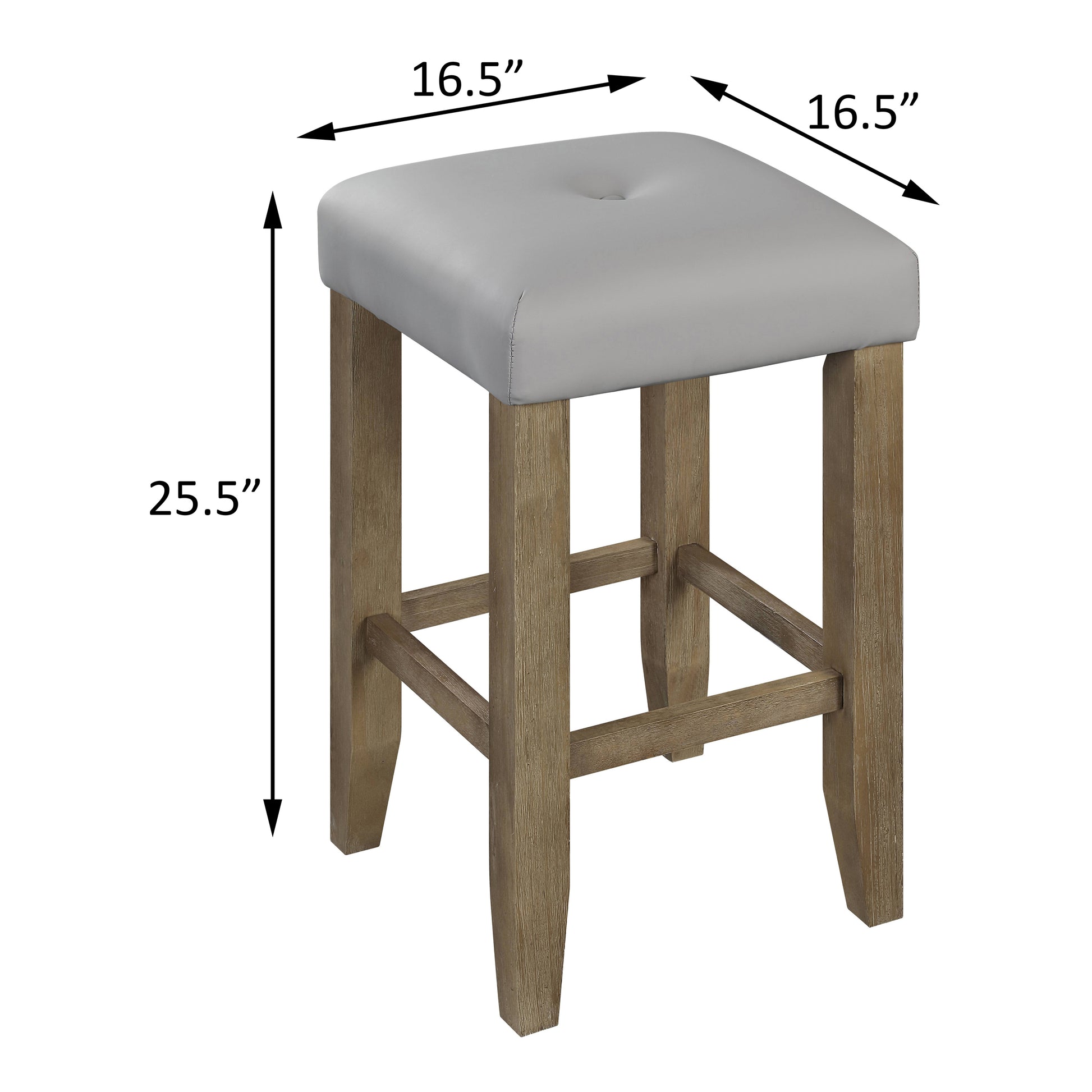 Gray cushioned counter stool with wooden legs  W x  D x  H