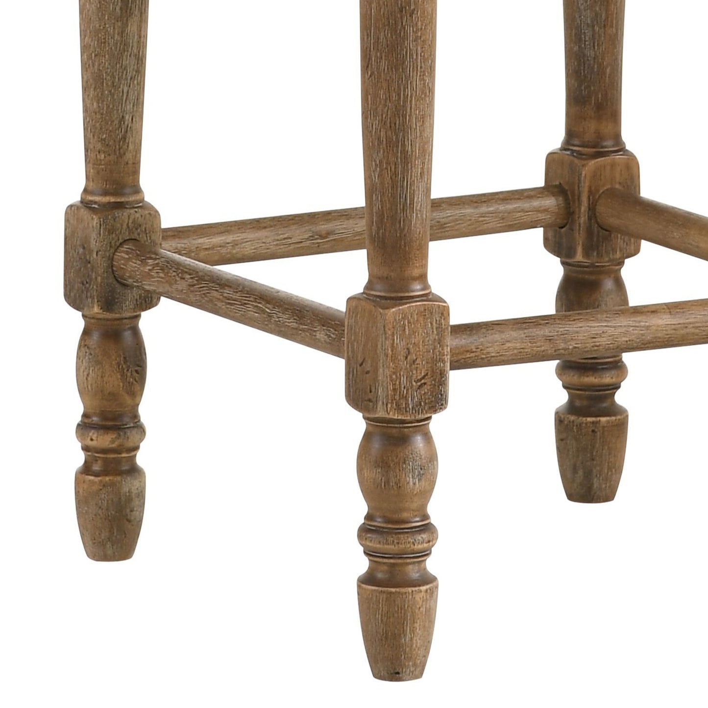 Rustic distressed wood bar stool legs with carved detailing