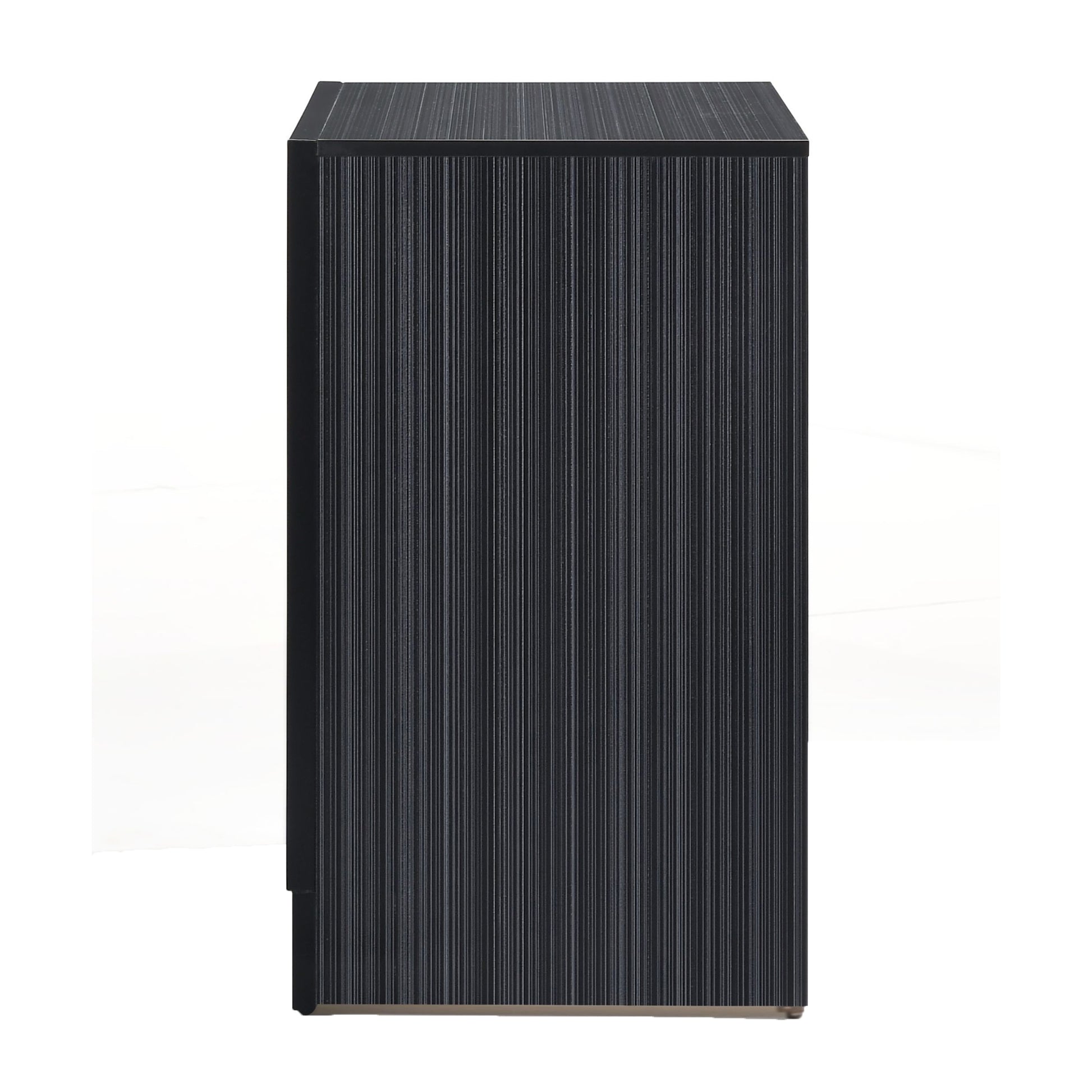 Dark grey fluted cabinet with clean lines and a minimalist design