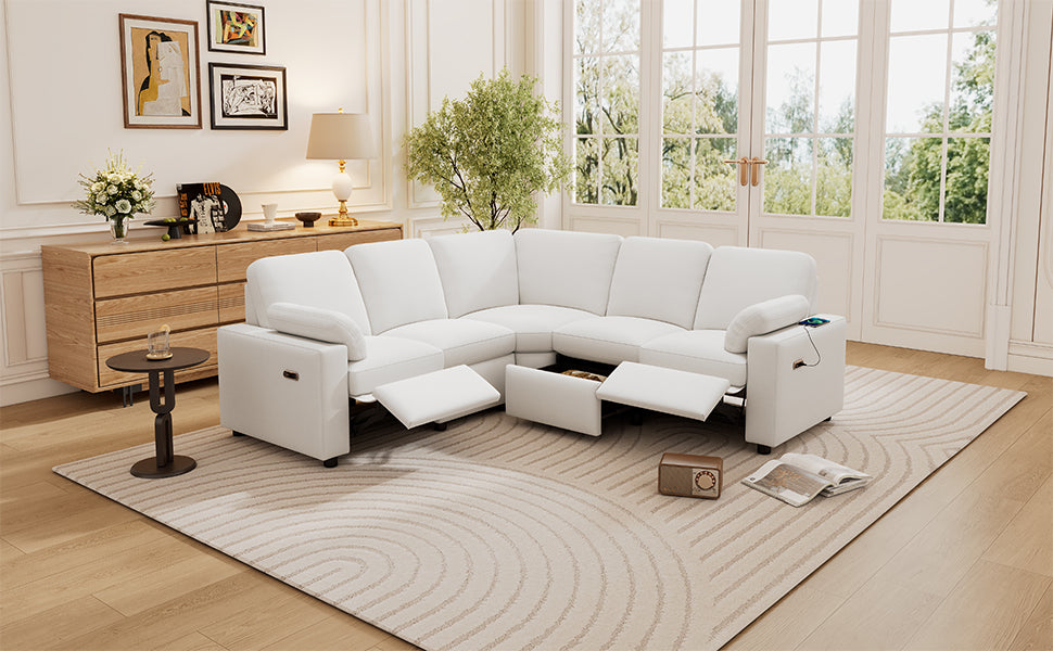 Plush white sectional recliner sofa with storage perfect for modern living rooms