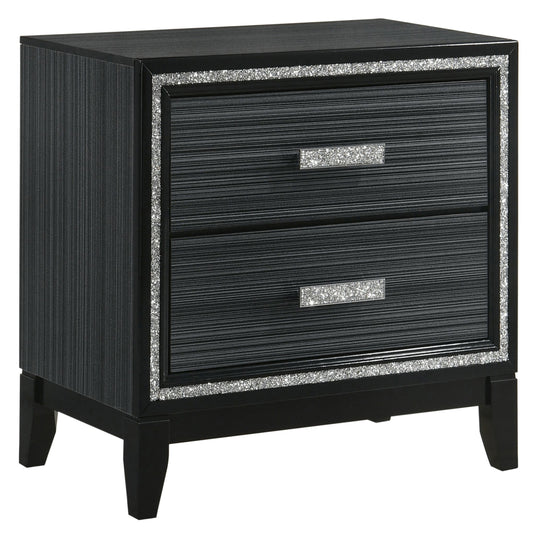 Black bedside table with textured drawer fronts and crystal trim