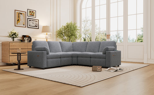 Gray fabric sectional sofa with recliner function for comfortable living room seating