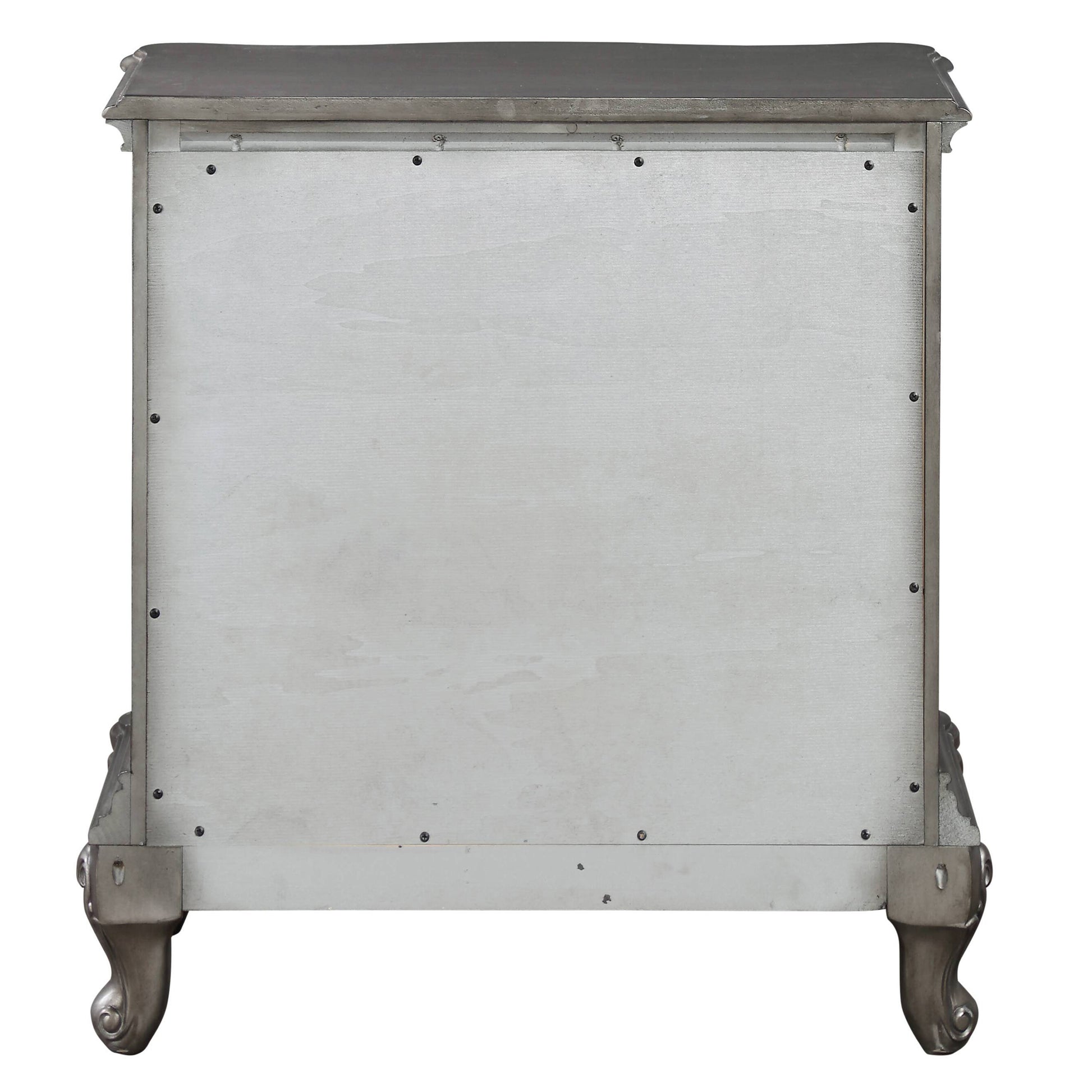 Ornate antique white nightstand back with carved legs providing style