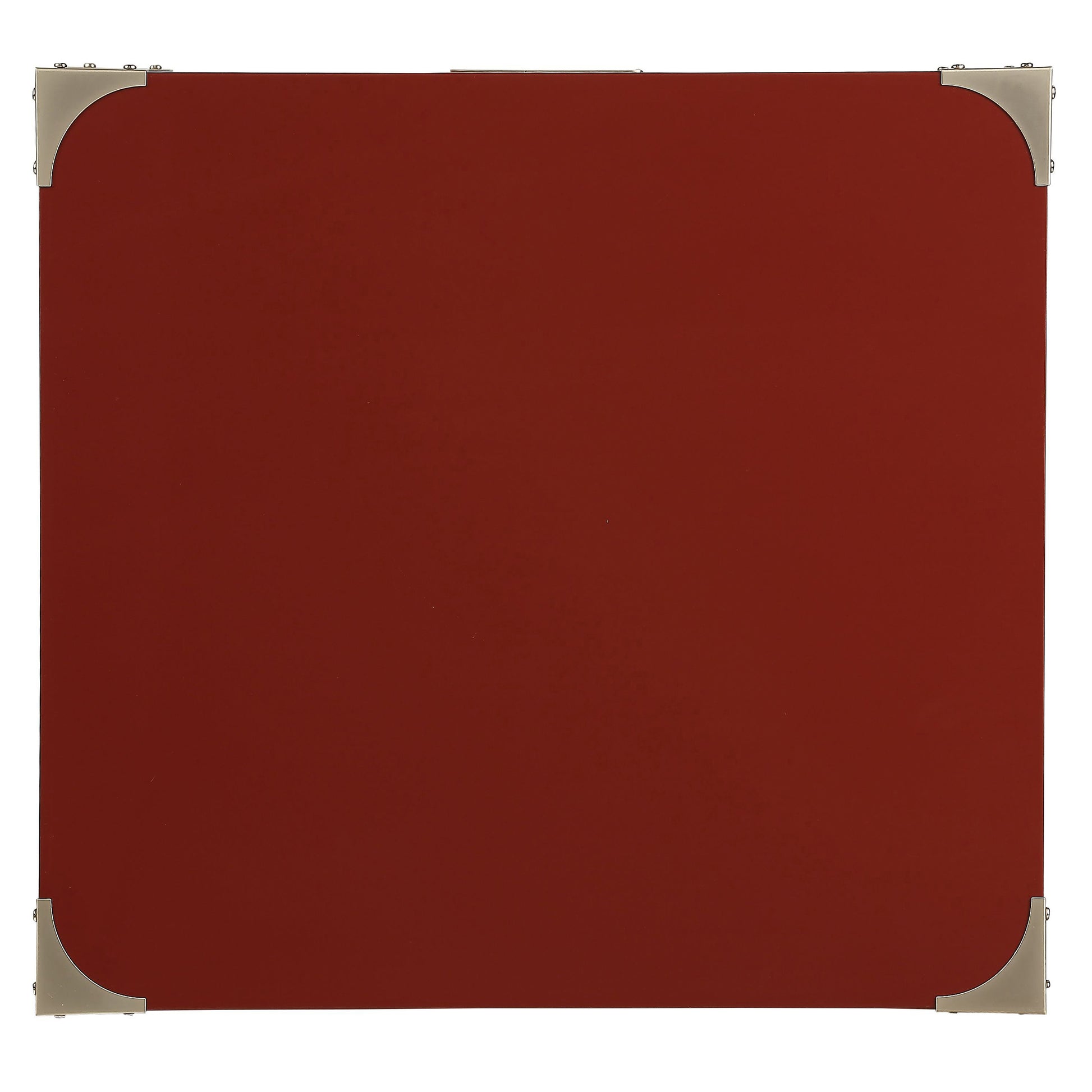 Durable red metal briefcase with silver reinforced corners and latch