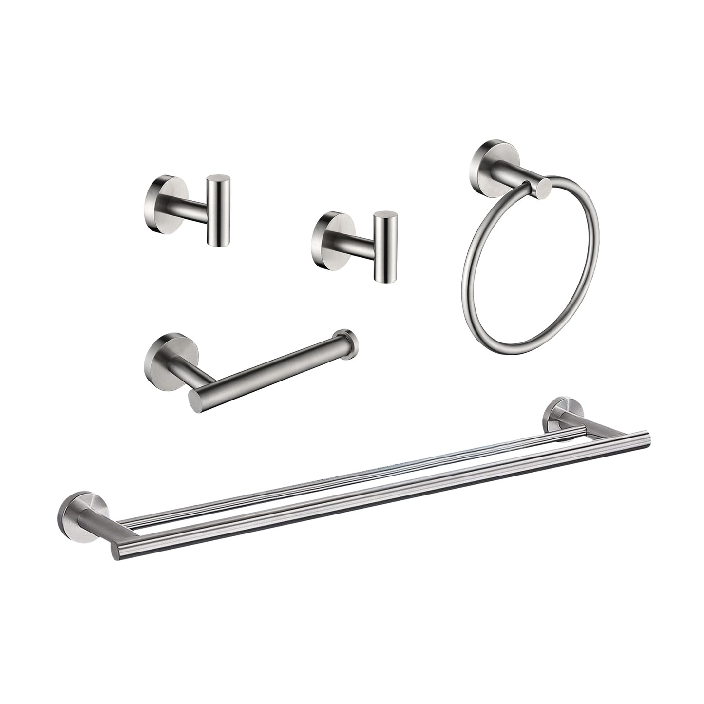 Brushed nickel robe hook for modern bathrooms