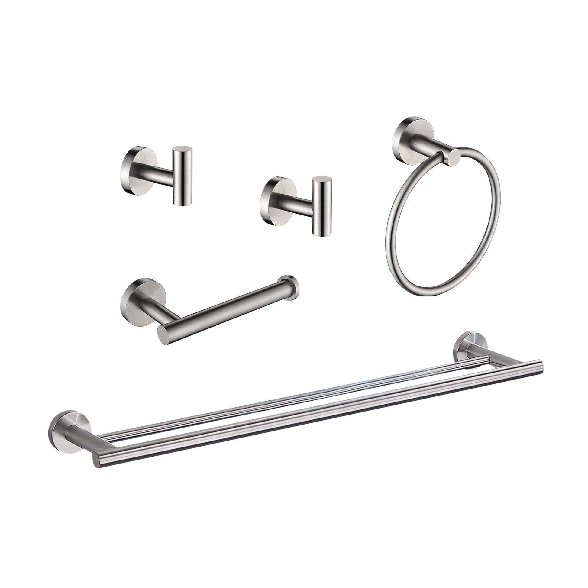 Brushed nickel robe hook for modern bathrooms