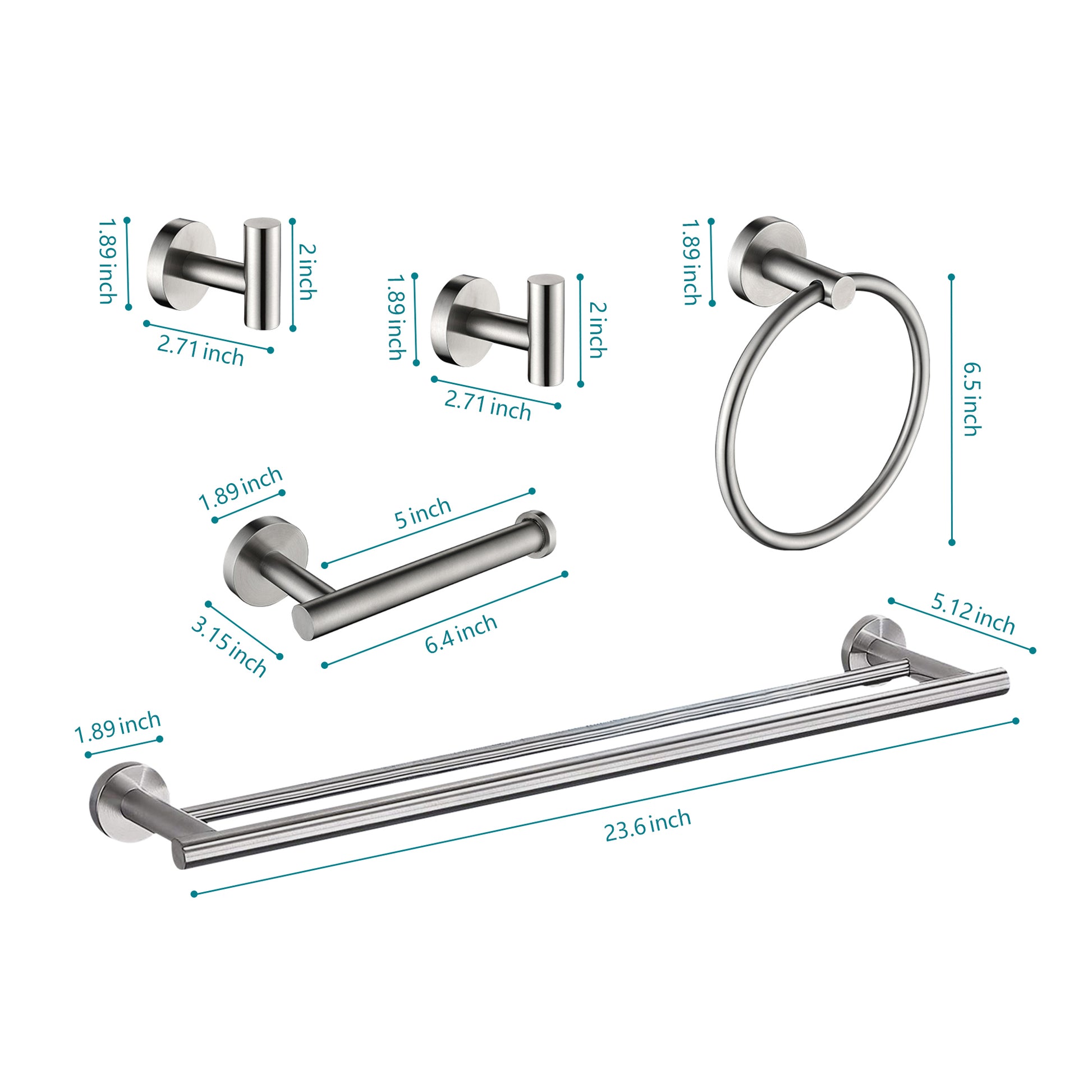 Brushed nickel wallmounted towel hook  inch projection ideal for bathrooms