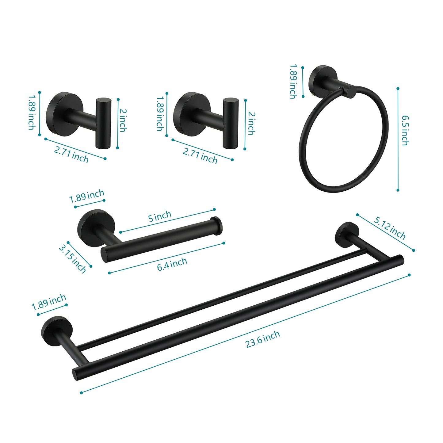 Black metal bathroom hook  inch width for coats and towels