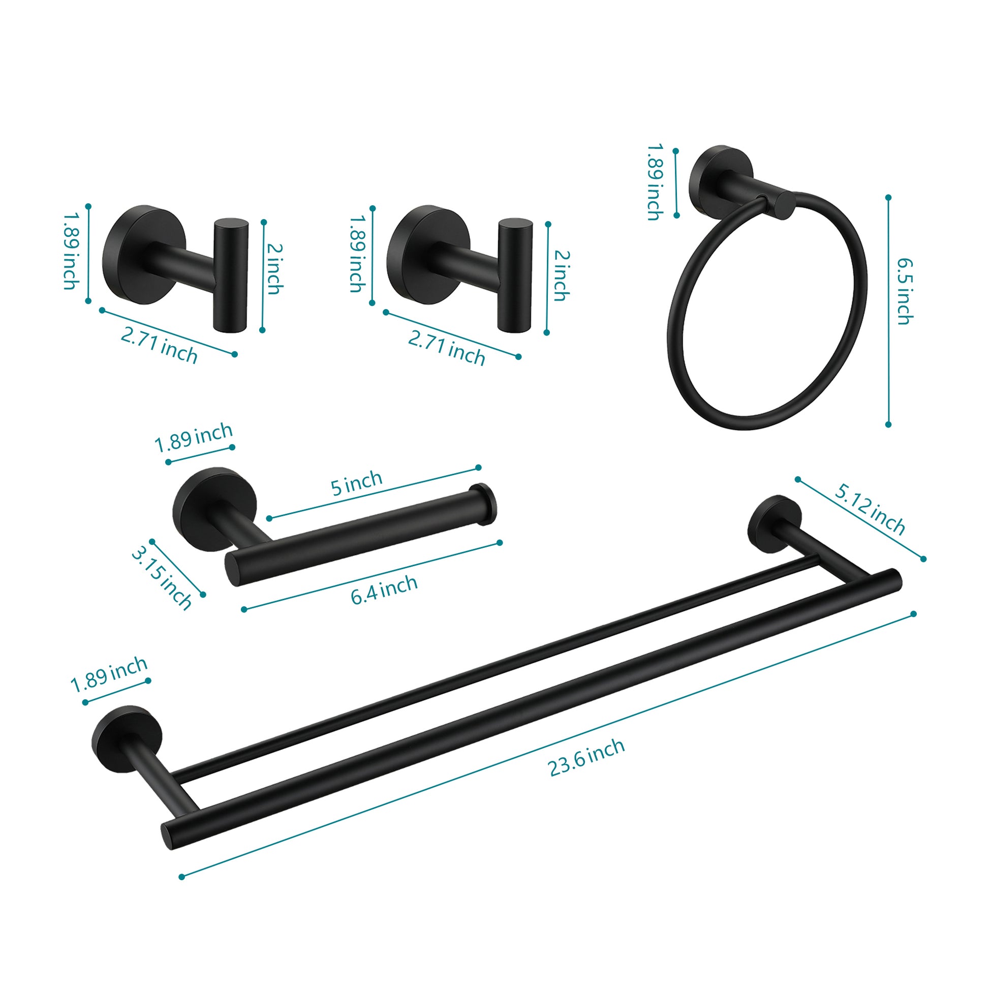 Black metal bathroom hook  inch width for coats and towels