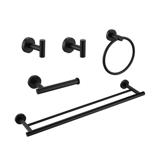 Matte black modern bathroom hardware set with towel bar towel ring and toilet paper holder