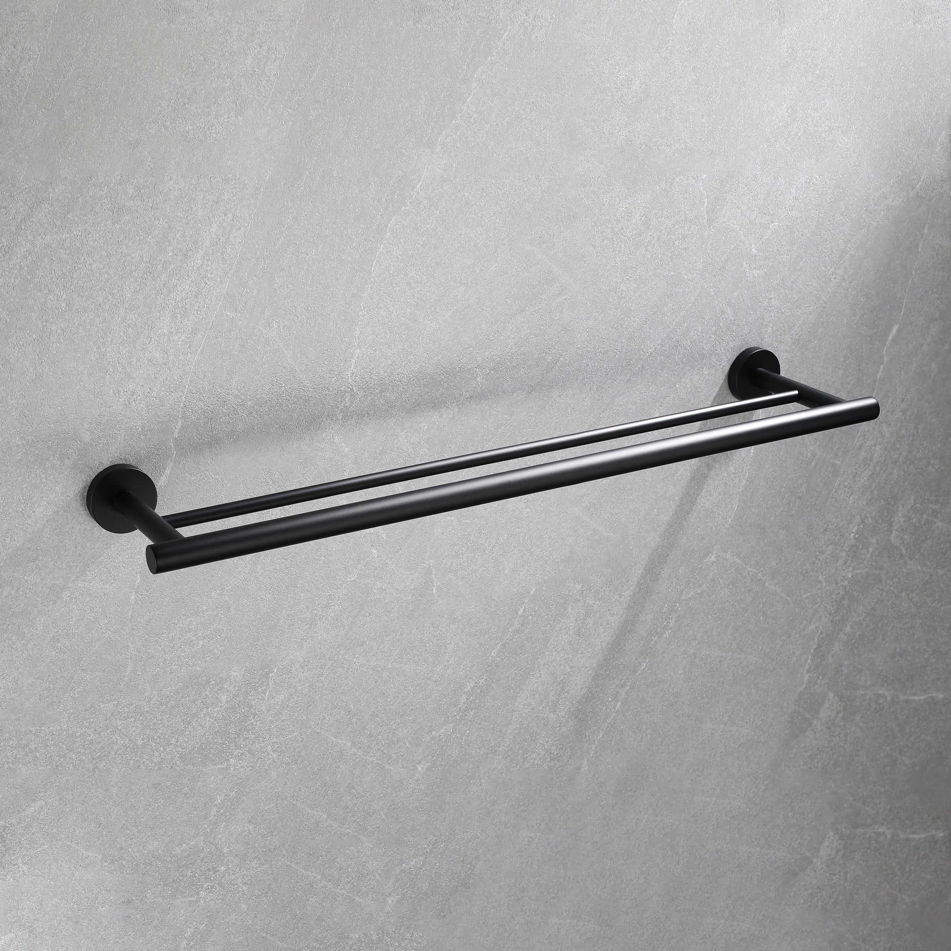 Modern black double towel bar for bathroom organization