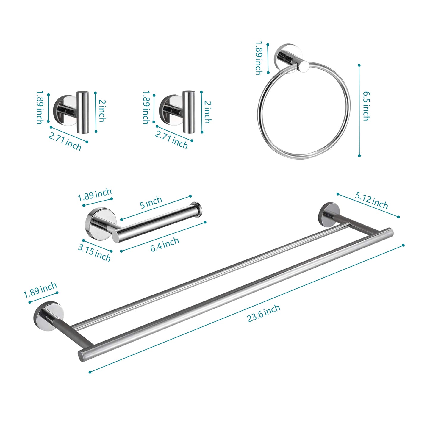 Chrome finished double towel bar  inches long for bathroom organization