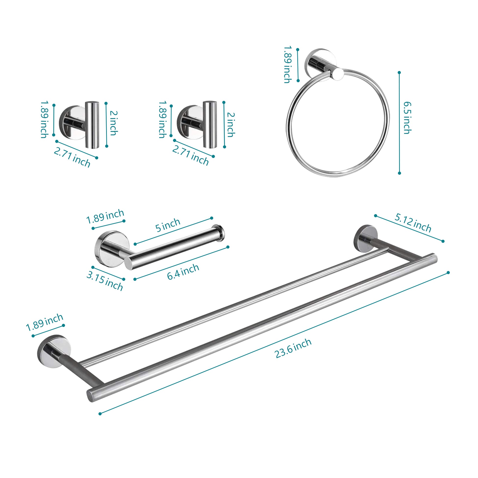 Chrome finished double towel bar  inches long for bathroom organization