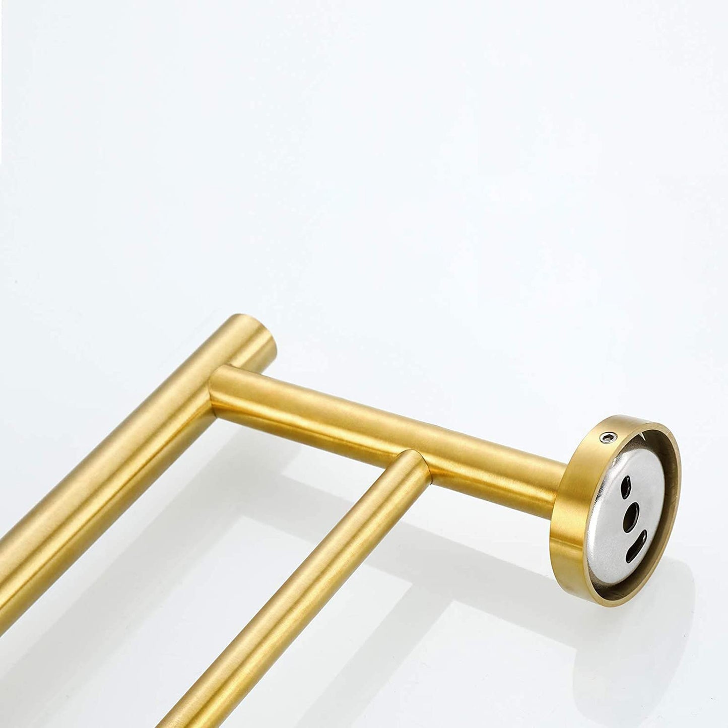 Brushed brass double towel bar with modern minimalist design for bathroom storage