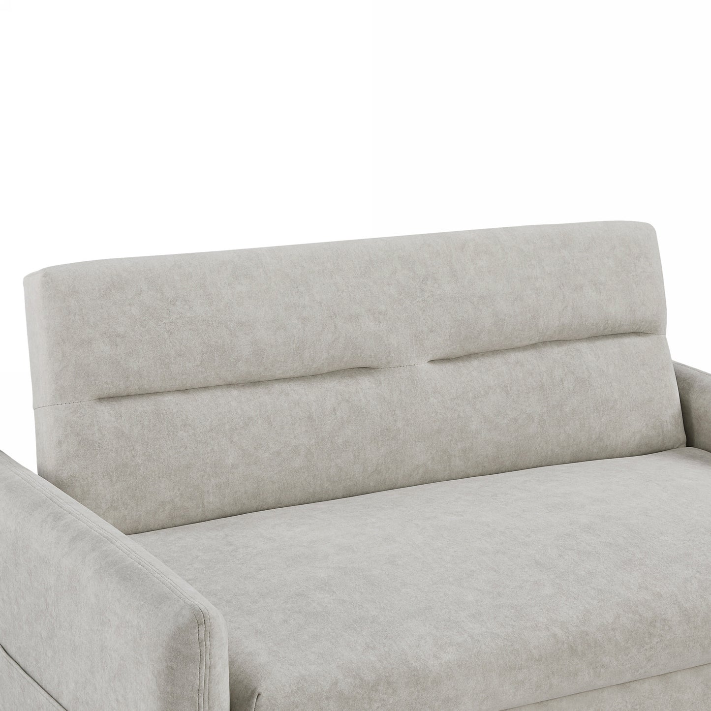 Light grey fabric sofa with plush cushioning and detailed stitching