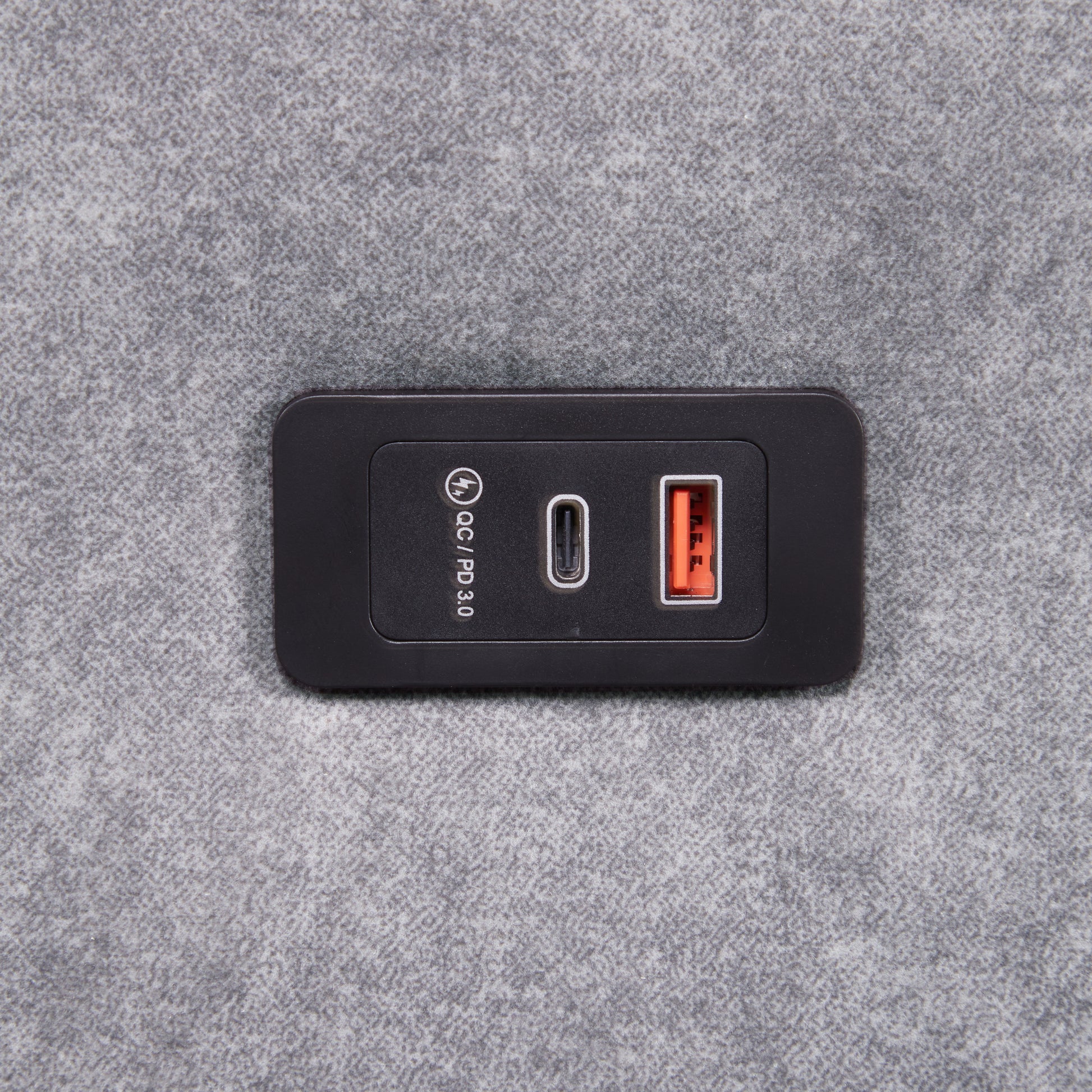 Black USB C PD  charger adapter with USB A Quick Charge port