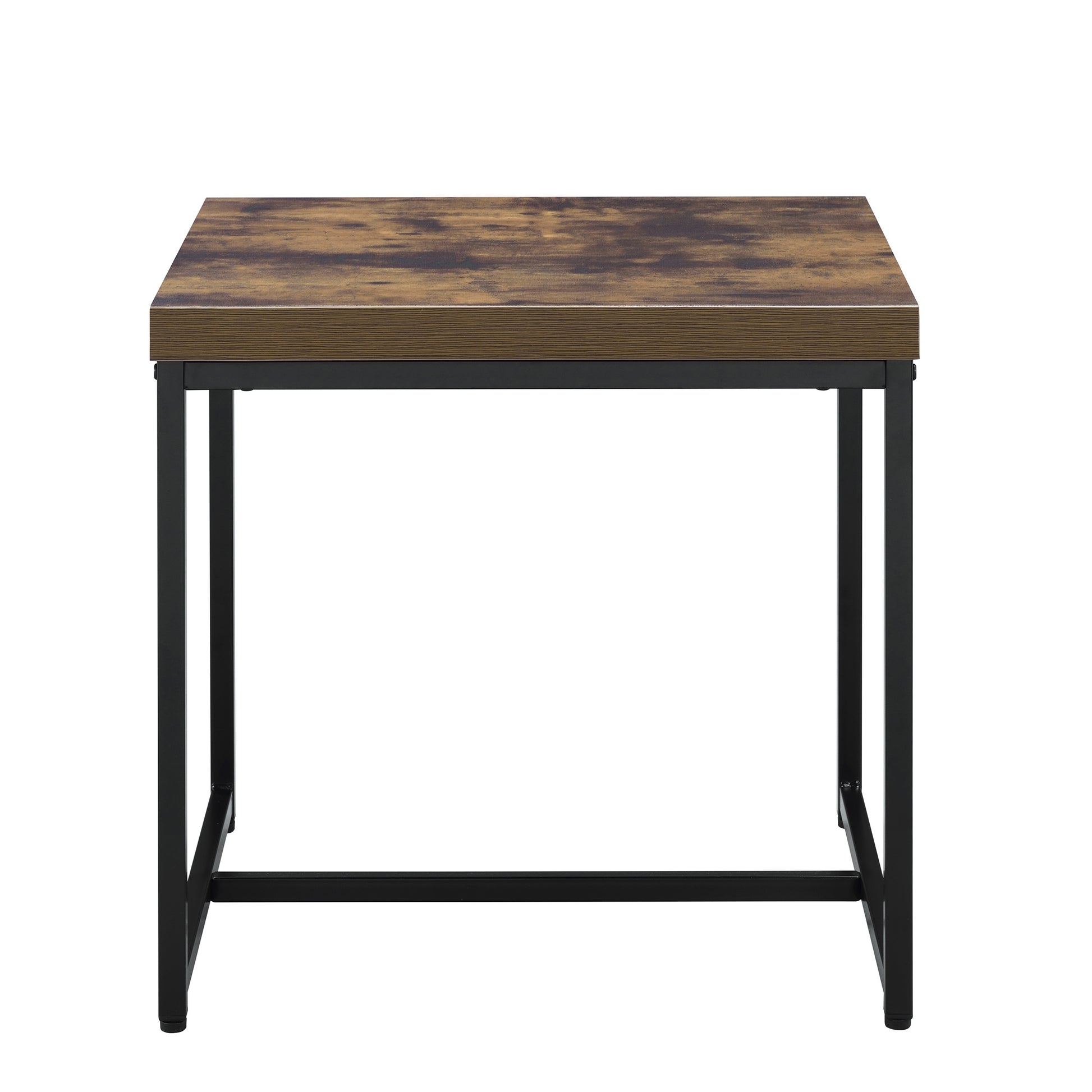 Rustic brown wood grain side table with black metal legs