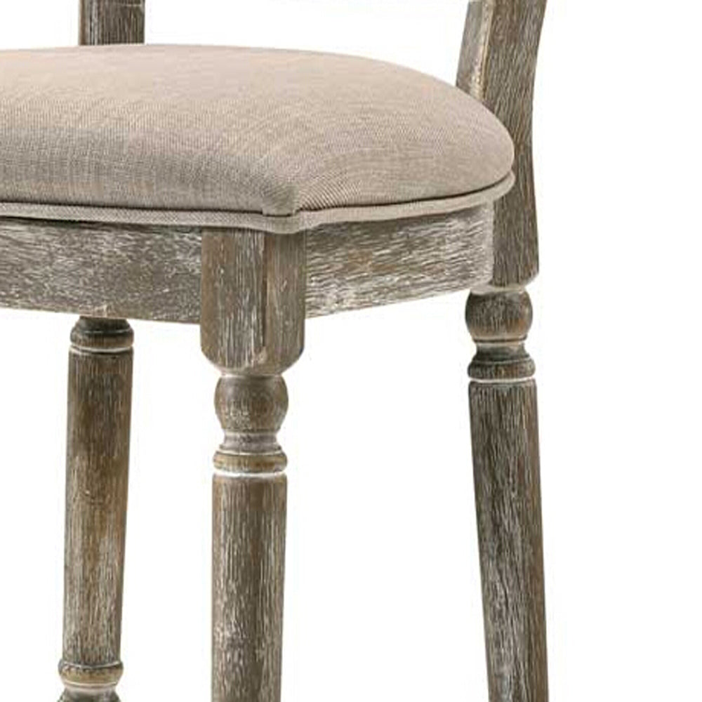 Weathered grey wood chair with upholstered seat
