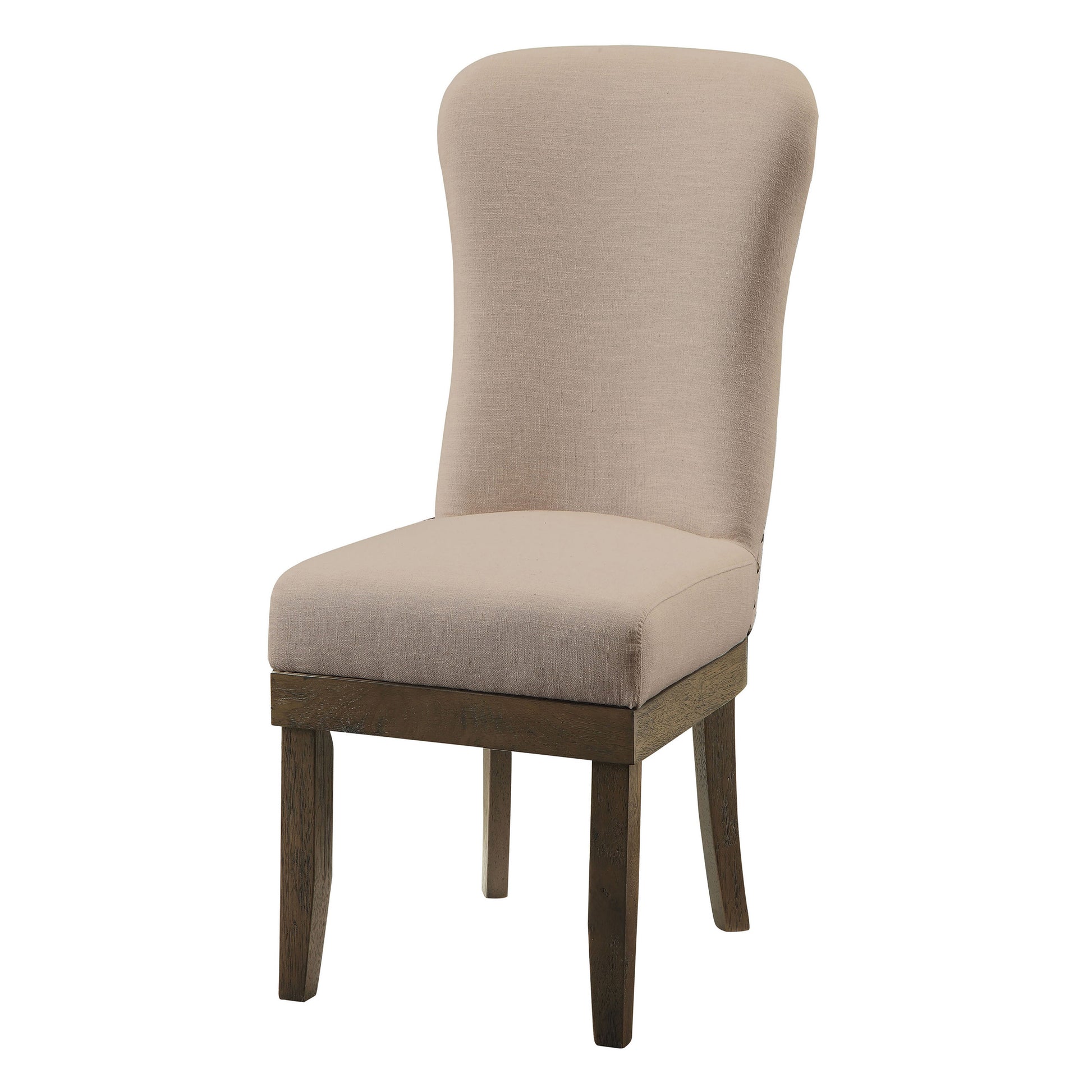 Beige upholstered dining chair with dark wood legs for elegant seating