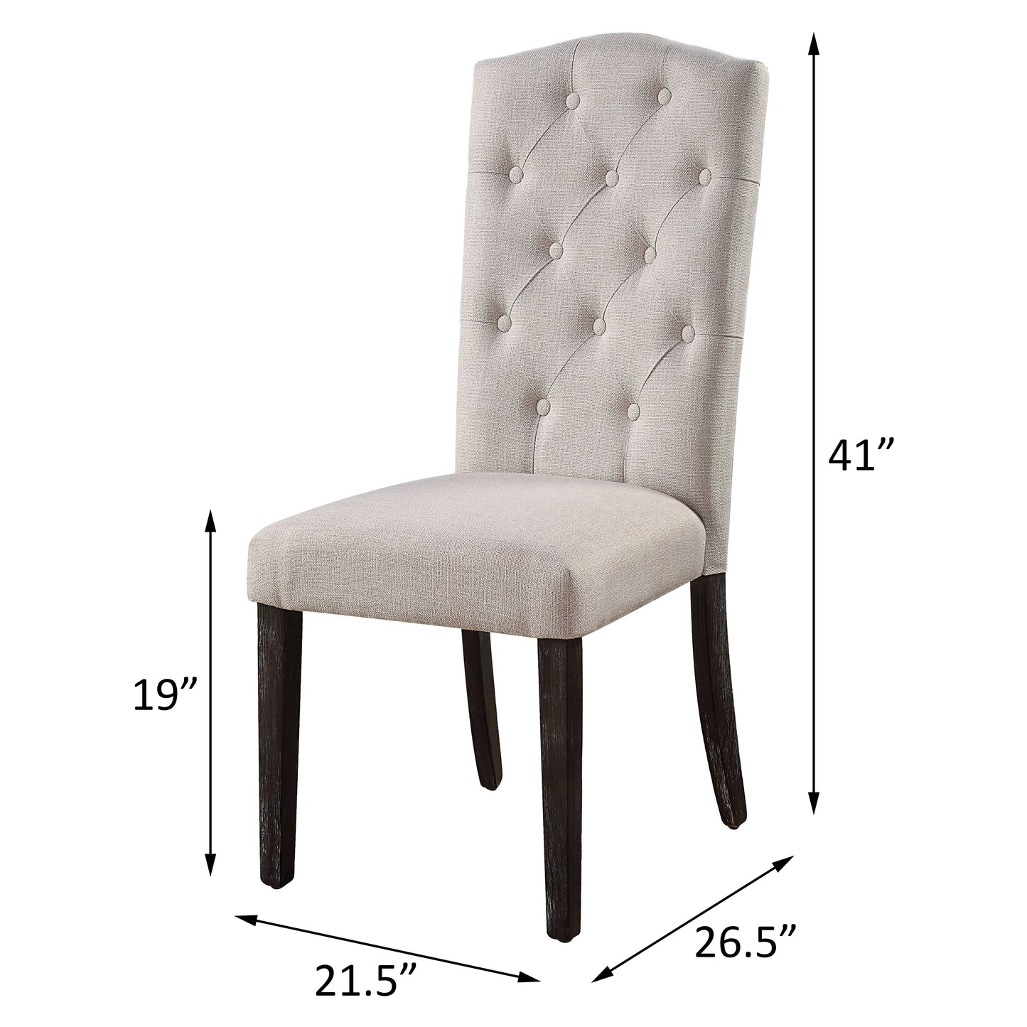 Upholstered dining chair with diamond tufting and dark wood legs