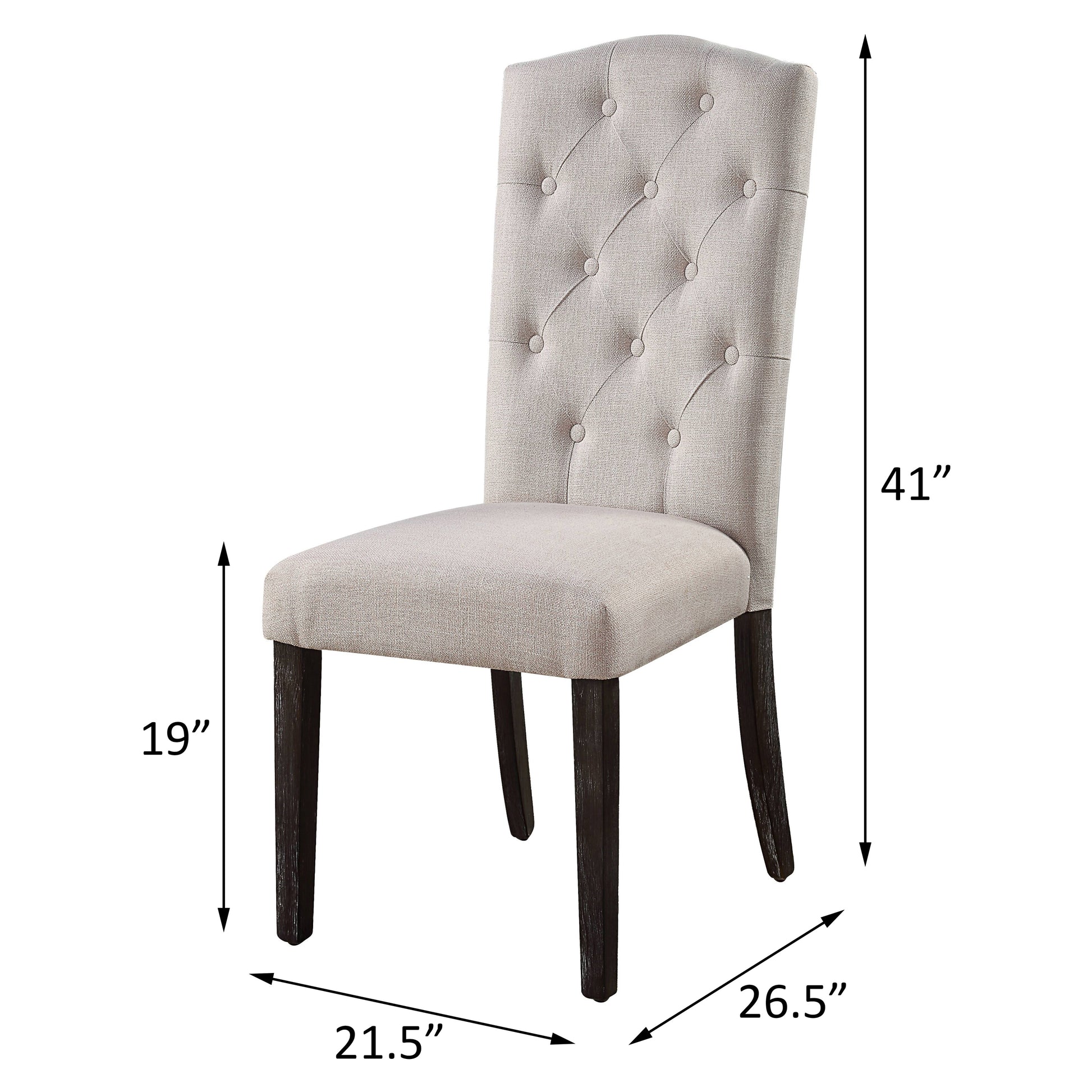 Upholstered dining chair with diamond tufting and dark wood legs