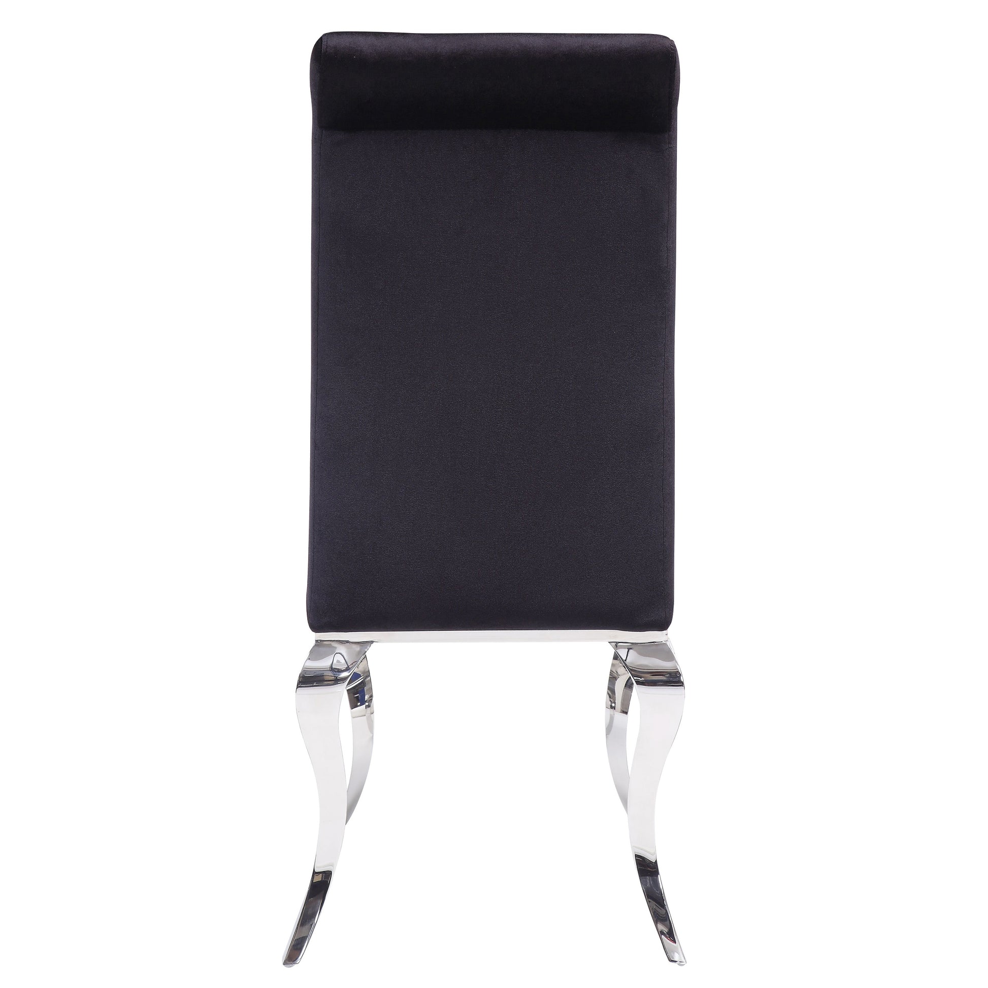 Black velvet dining chair with polished chrome legs