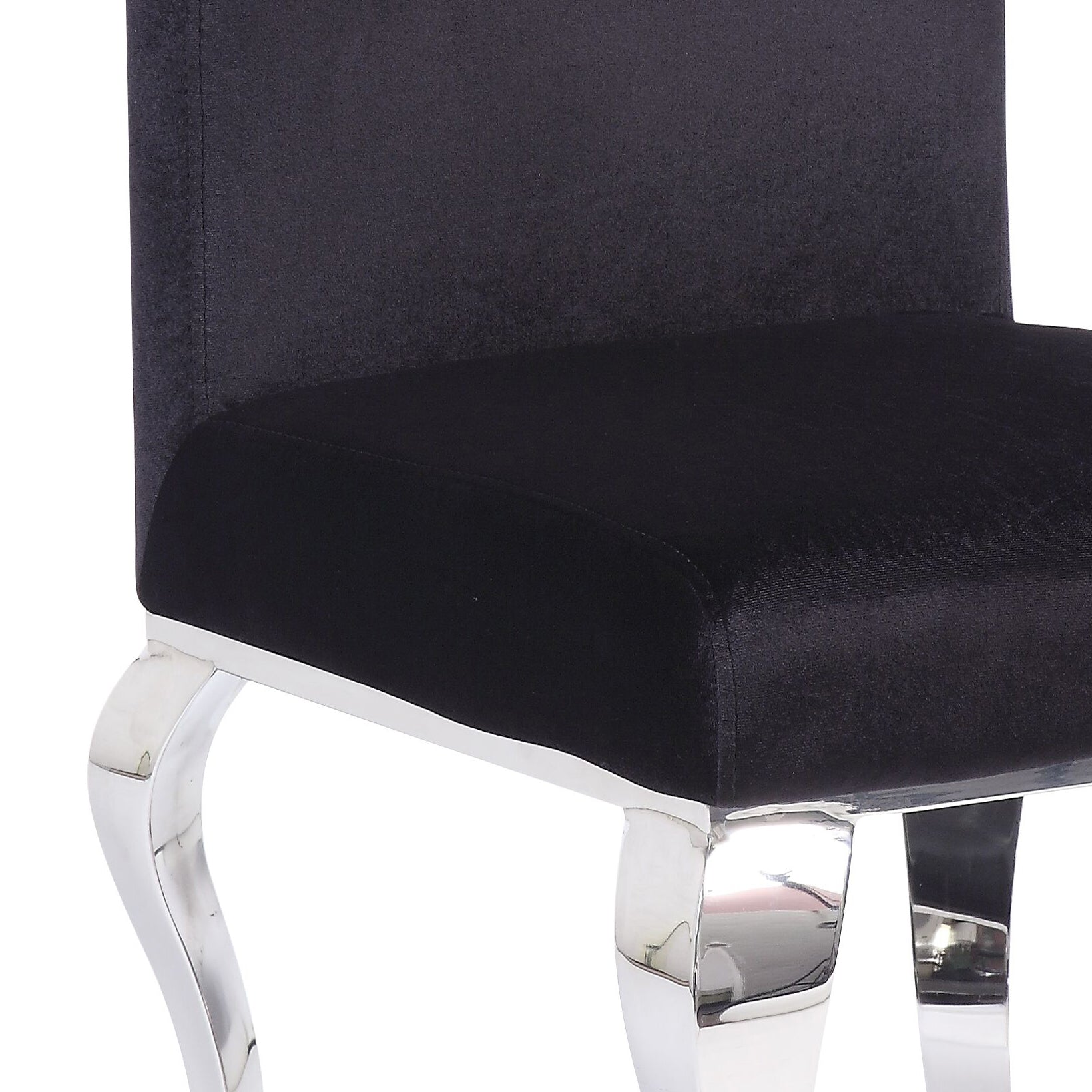 Black velvet dining chair with polished chrome legs