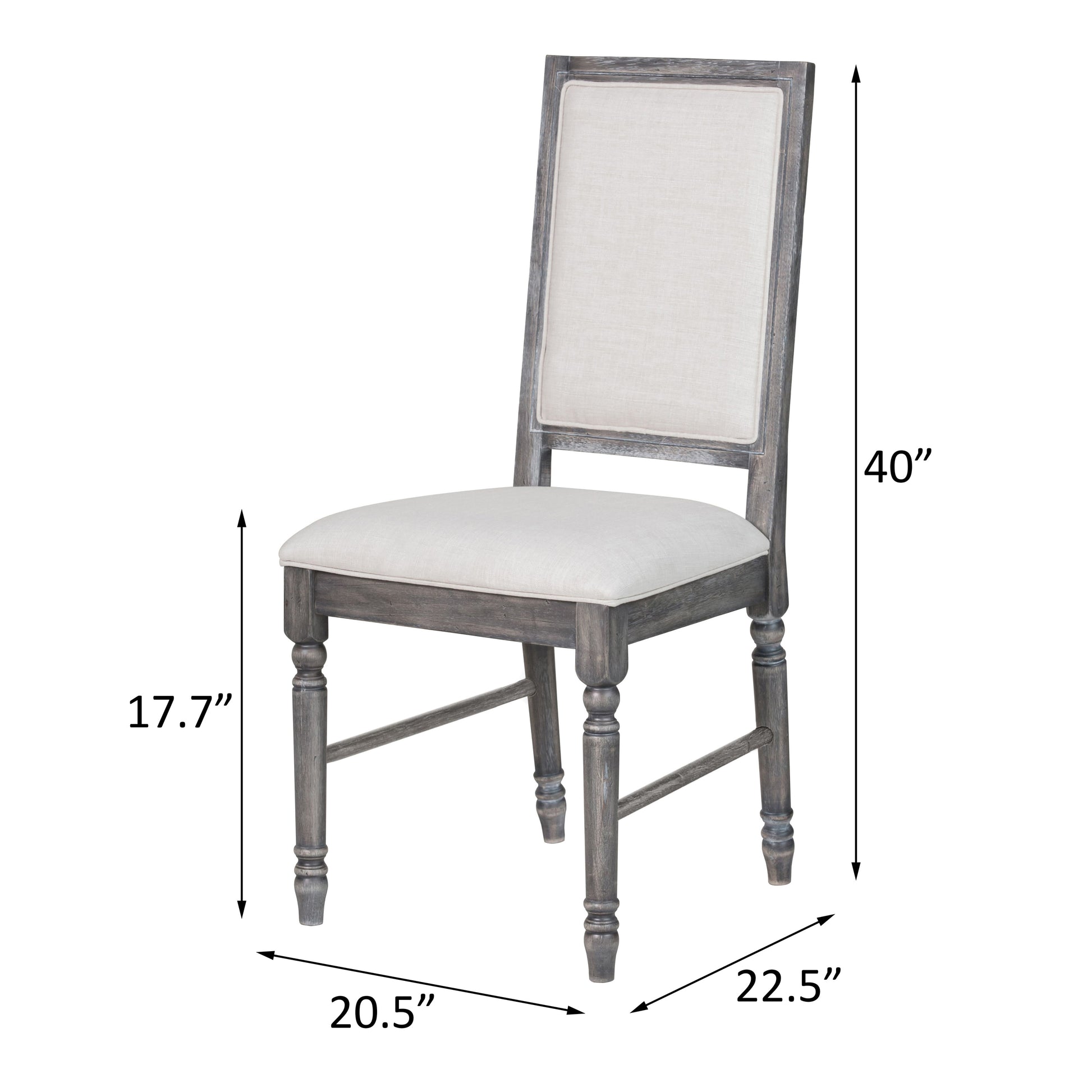 Gray wooden dining chair with upholstered seat and back