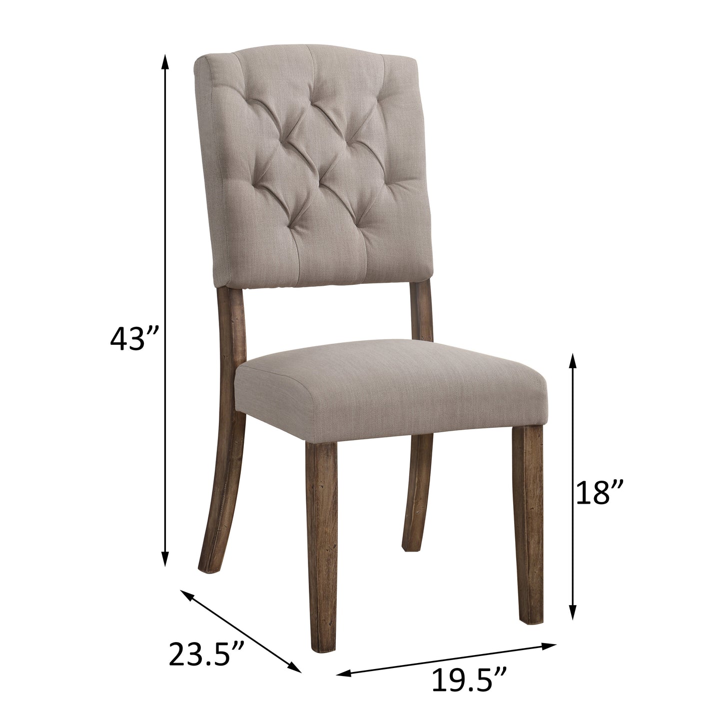 Tufted beige fabric dining chair with carved wood legs elegant modern style