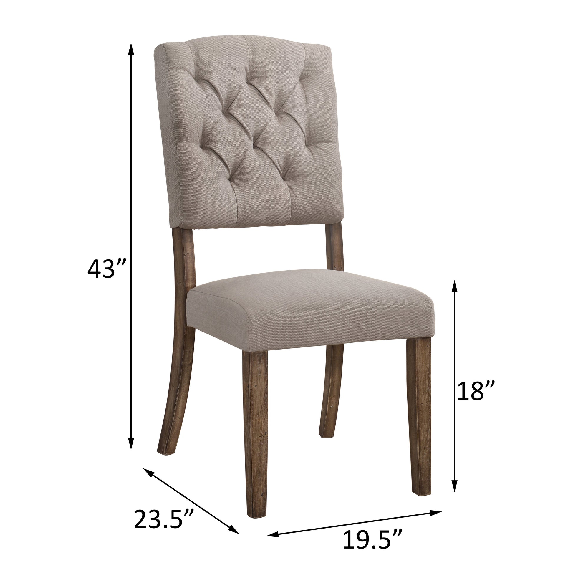 Tufted beige fabric dining chair with carved wood legs elegant modern style